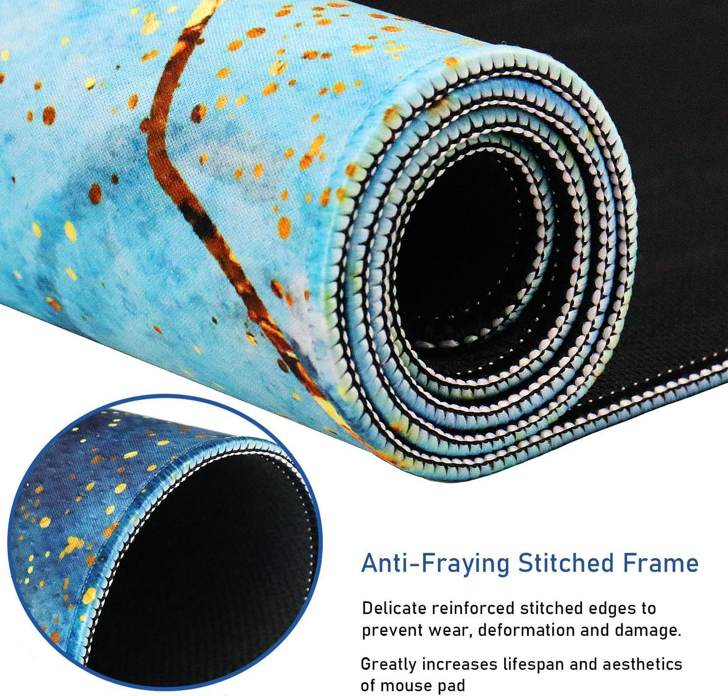 Large Mouse Pad with Stitched Edges, (35.4X15.7In) Durable Non-Slip Natural Rubber Base, Waterproof Computer Keyboard Pad Mat for Esports Pros/Gamer/Desktop/Office/Home, MarbleBlue