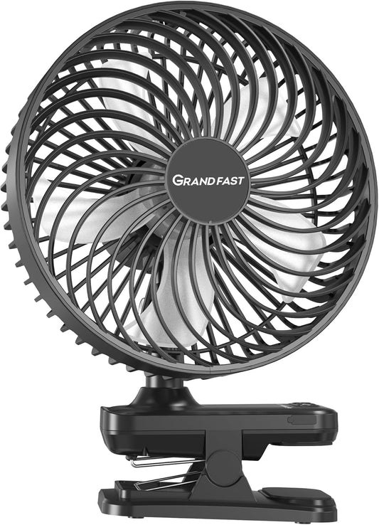 10000mAh Clip On Fan, 42H Run, Quiet & Auto Oscillating Table Fan, Rechargeable with 4 Powerful Speeds, Battery Operated Desk Fan with Sturdy Clamp for Camping Outdoor Travel RV Home Bedroom Office