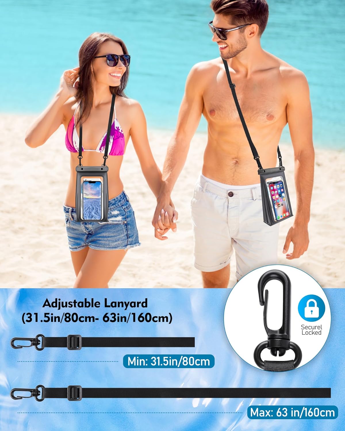 Large Waterproof Phone Pouch Universal Phone Waterproof Case for Phone IPX8 Water Proof Dry Bag with Wide Lanyard Large Capacity Waterproof Bag for Swimming Rafting