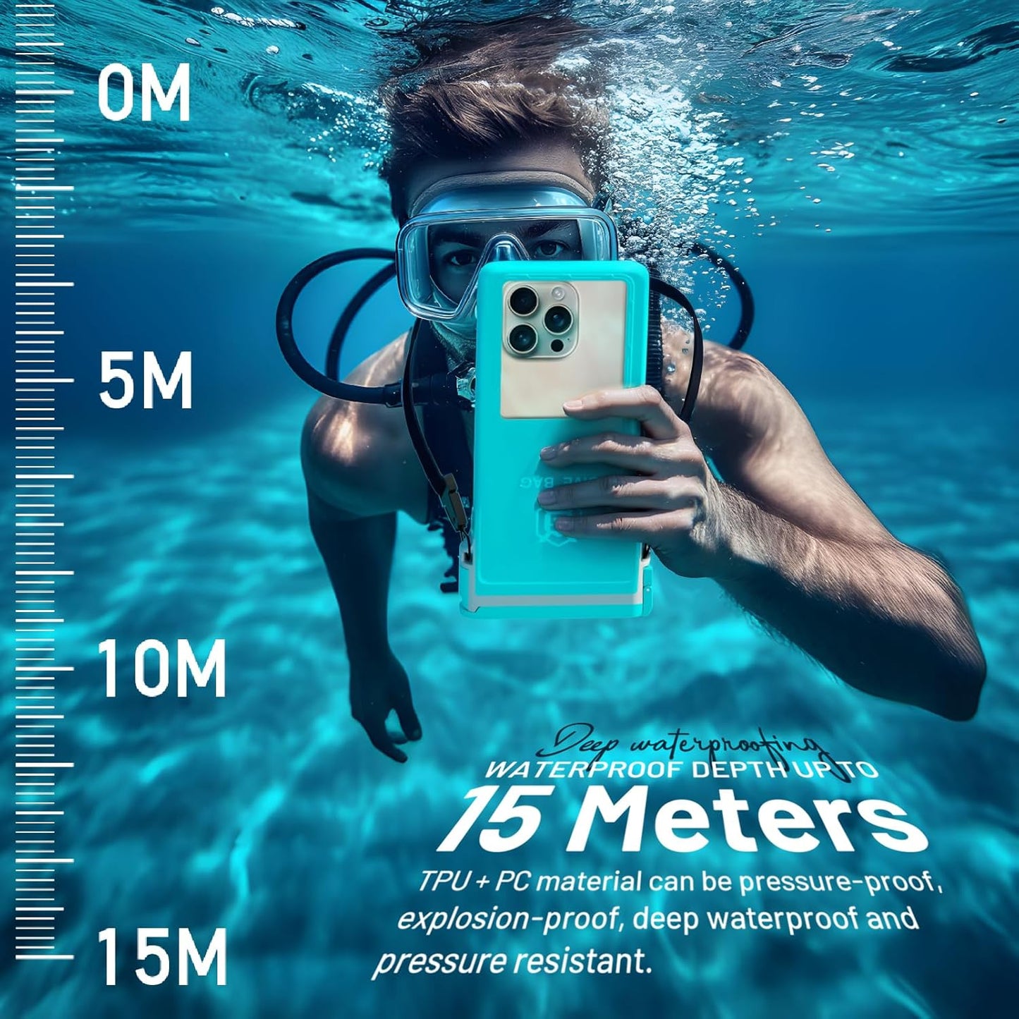 Large Floating Waterproof Phone Case with Lanyard for Snorkeling & Diving - Underwater Phone Pouch Compatible with i-Phone 16/15/14 Pro Max, Galaxy All Series, Beach and Pool Water Park (Blue)