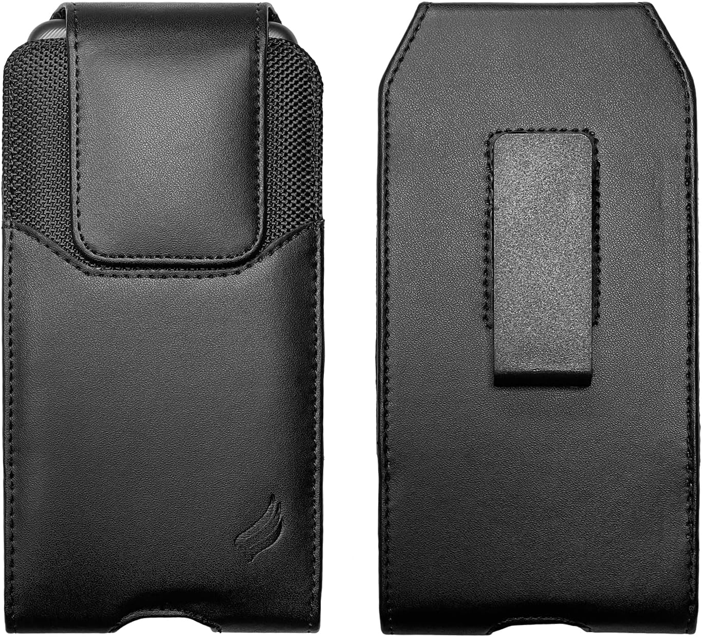 Leather Cell Phone Holster for Cricket Debut, Icon, AT&T Radiant Core, Calypso 2, Moto E6, G7 Play, Alcatel Onyx, REVVLRY REVVL2 - Vertical Case Waist Carrying Pouch with Belt Clip/Loops, Black