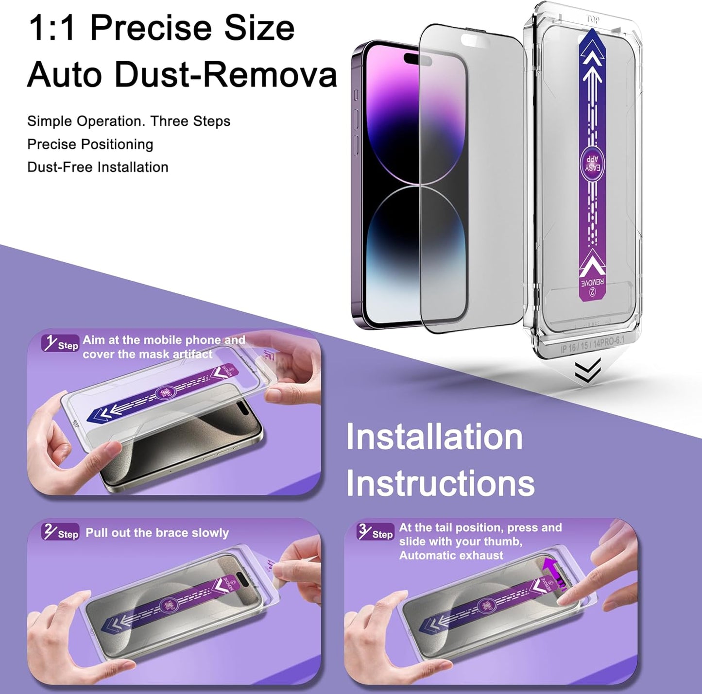 2 Pack Matte Screen Protector for iPhone 14 Pro Max/iPhone 15 Plus/iPhone 16 Plus, 9H Tempered Glass, Full Coverage, Anti-Fingerprint, Auto Dust-Elimination, No Bubble, Easy Installation