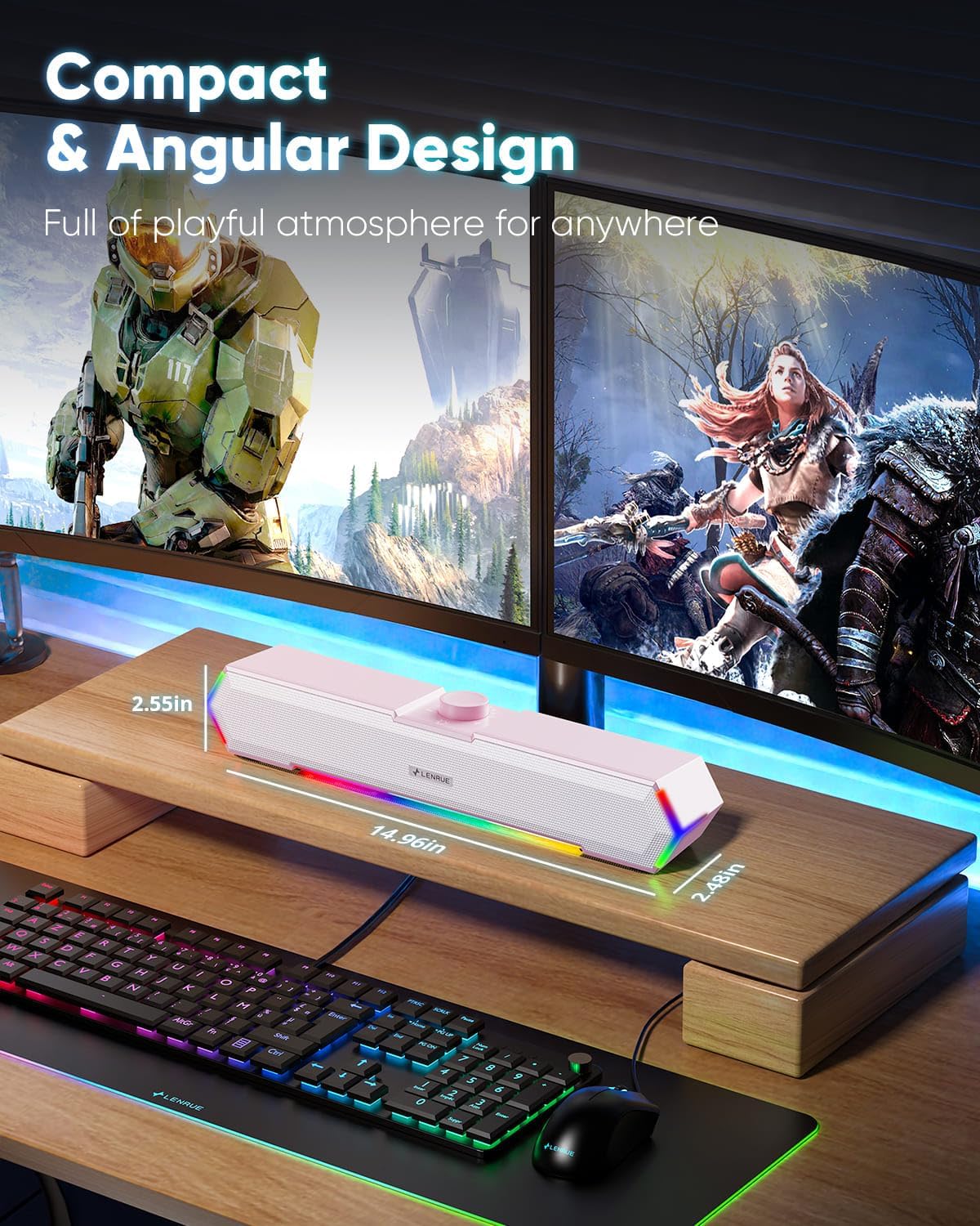 LENRUE G11 Computer Speakers for Desktop, Touch Lights PC Speakers with Surge Clear Sound, USB C/USB Powered for Computer Desktop PC Laptop Monitor(Pink)