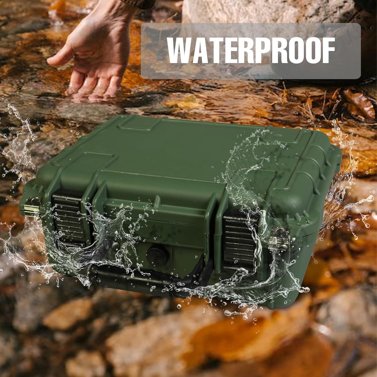 14x 11.5x 6.5 Inch Hard Case, Portable Weather Waterproof Protective Camera Case with Customizable Foam, Fit Use of Drones, Camera, Equipments, Green