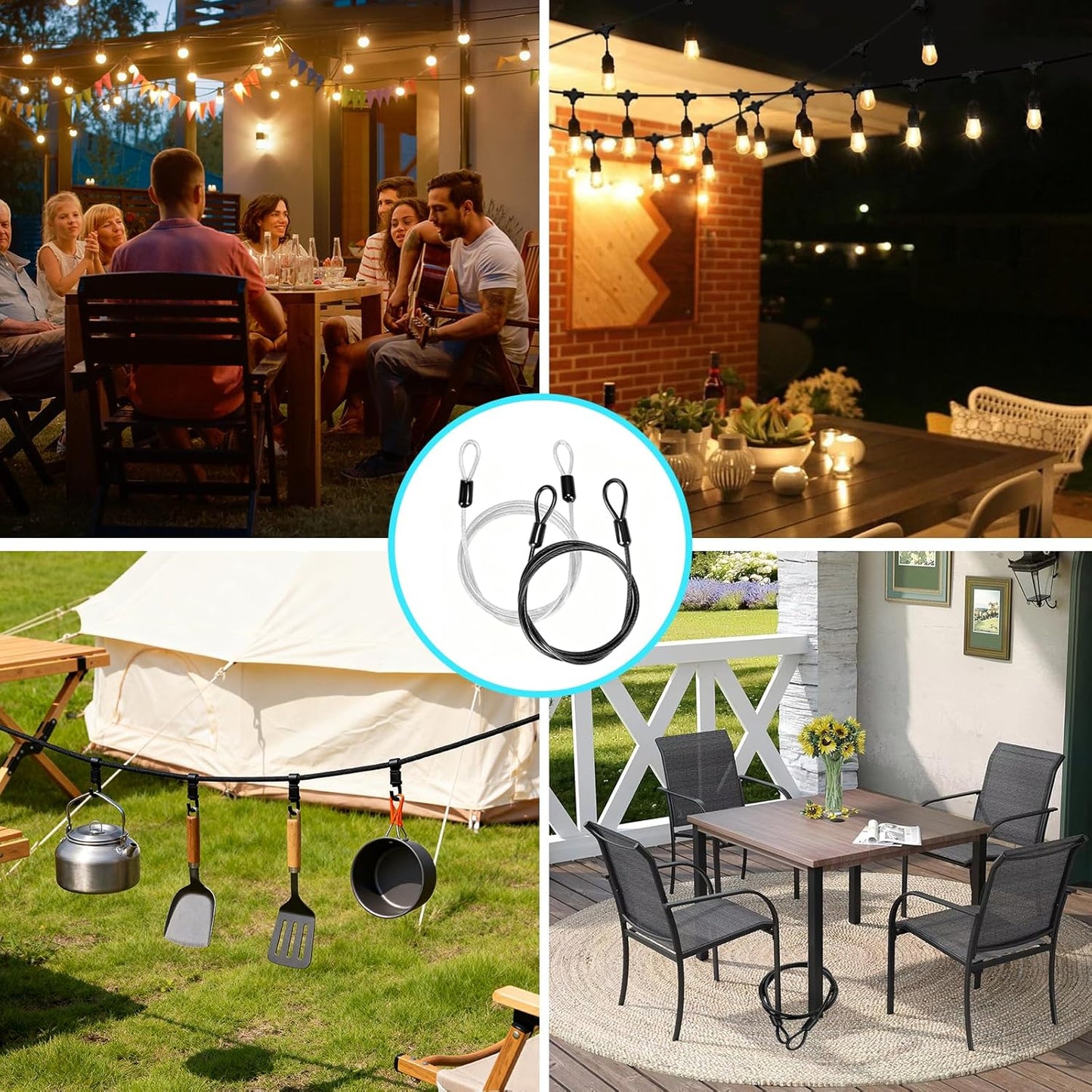 2 Pack Outdoor & Travel Security Cable with Loops, 3.3 ft x 1/8 in (1m x 3mm) Braided Safety Wire, Flexible Steel Safety Cable with Double Loops for Luggage, Outdoor Gear and Gates