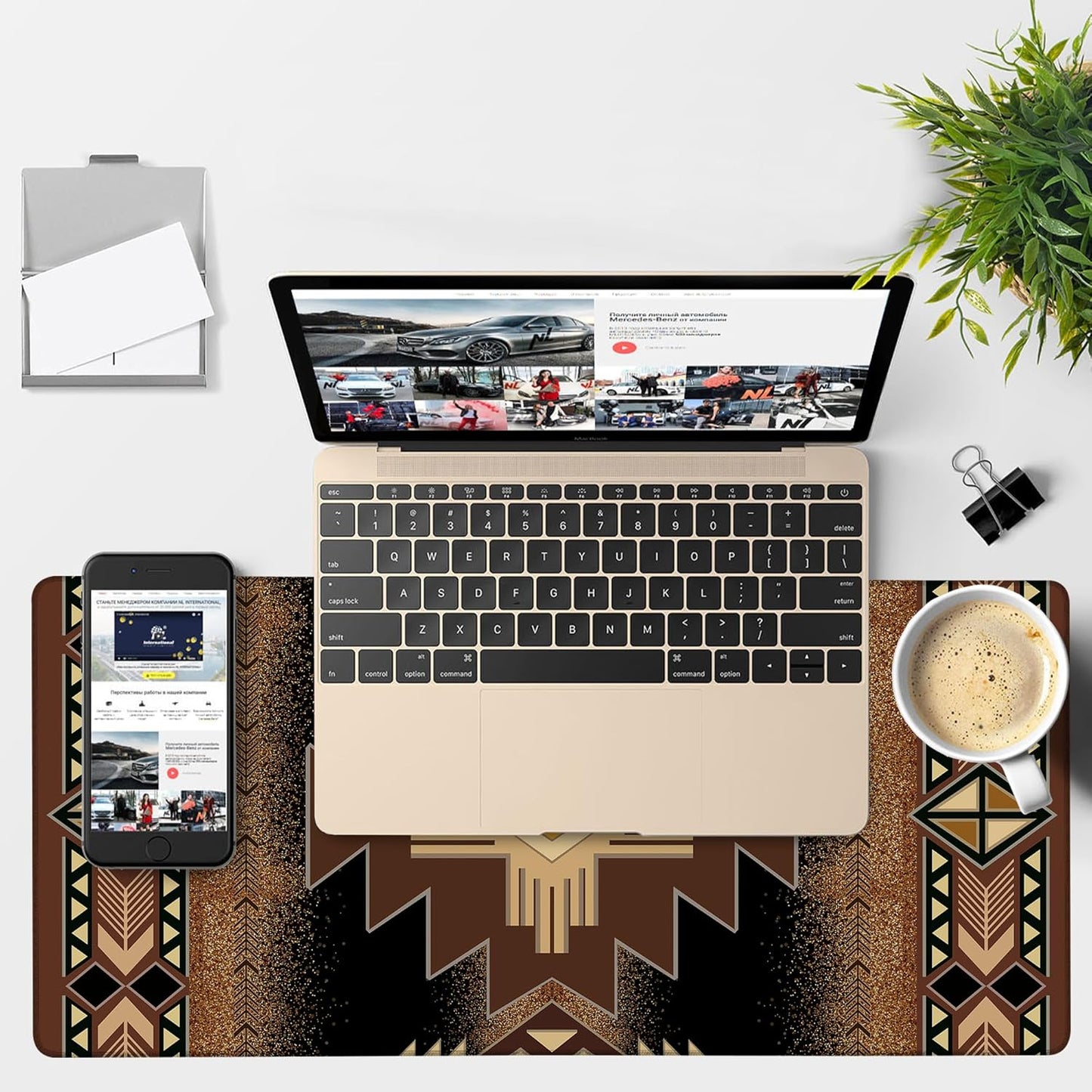 Large Mouse Pad Aztec Pattern Gaming Desk Pad Computer Keyboard Non-Slip Waterproof Mouse Mat with Rubber Base and Stitched Edges Entertainment Office Writing Desk Mat 35.4 x 15.7 Inches