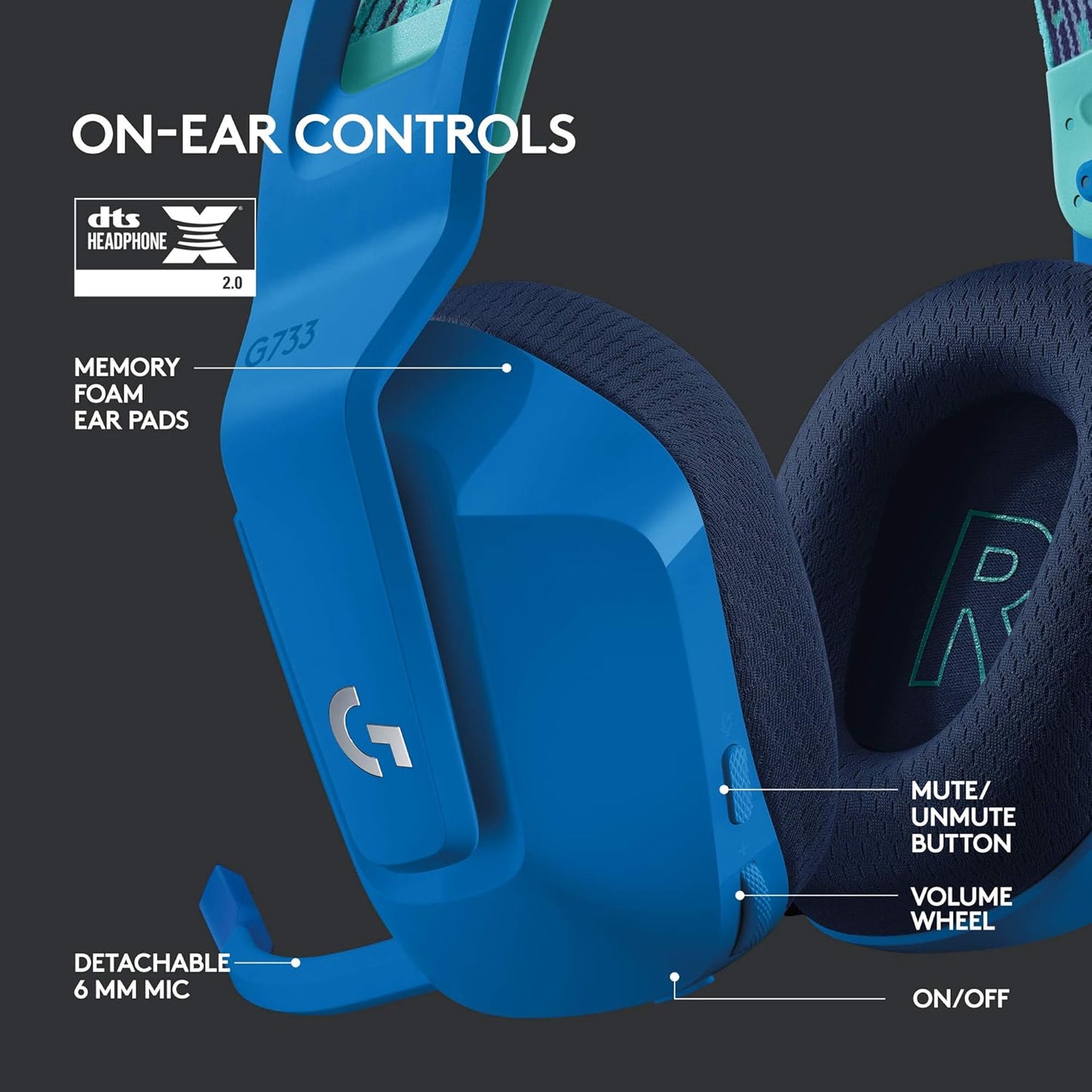 Logitech G733 Lightspeed Wireless Gaming Headset + Litra Beam LX Premium Dual-Sided RGB LED Streaming Key Light - Blue