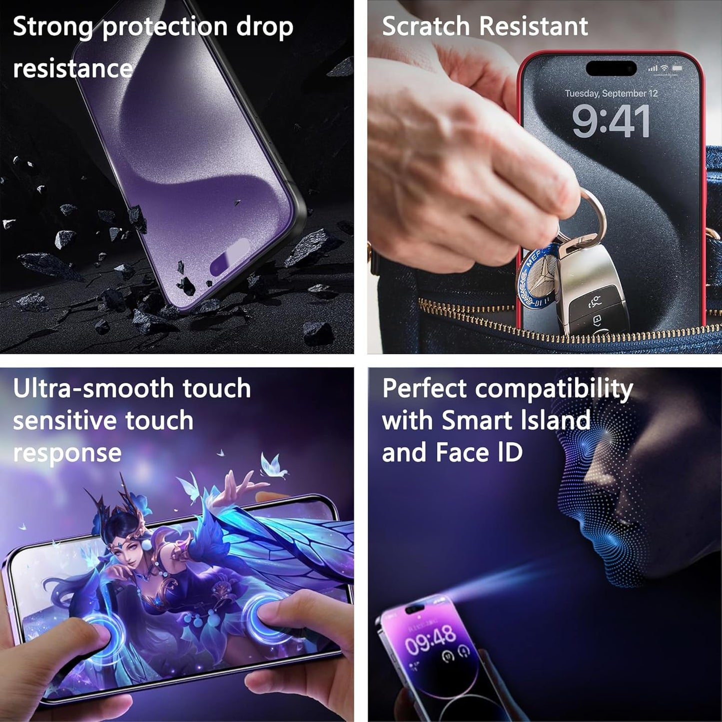 2 Pack Anti Blue Light Matte Screen Protector for iPhone 11 Pro Max/iPhone XS Max, 9H Tempered Glass, Full Coverage, Anti-Fingerprint, Auto Dust-Elimination, No Bubble, Easy Installation