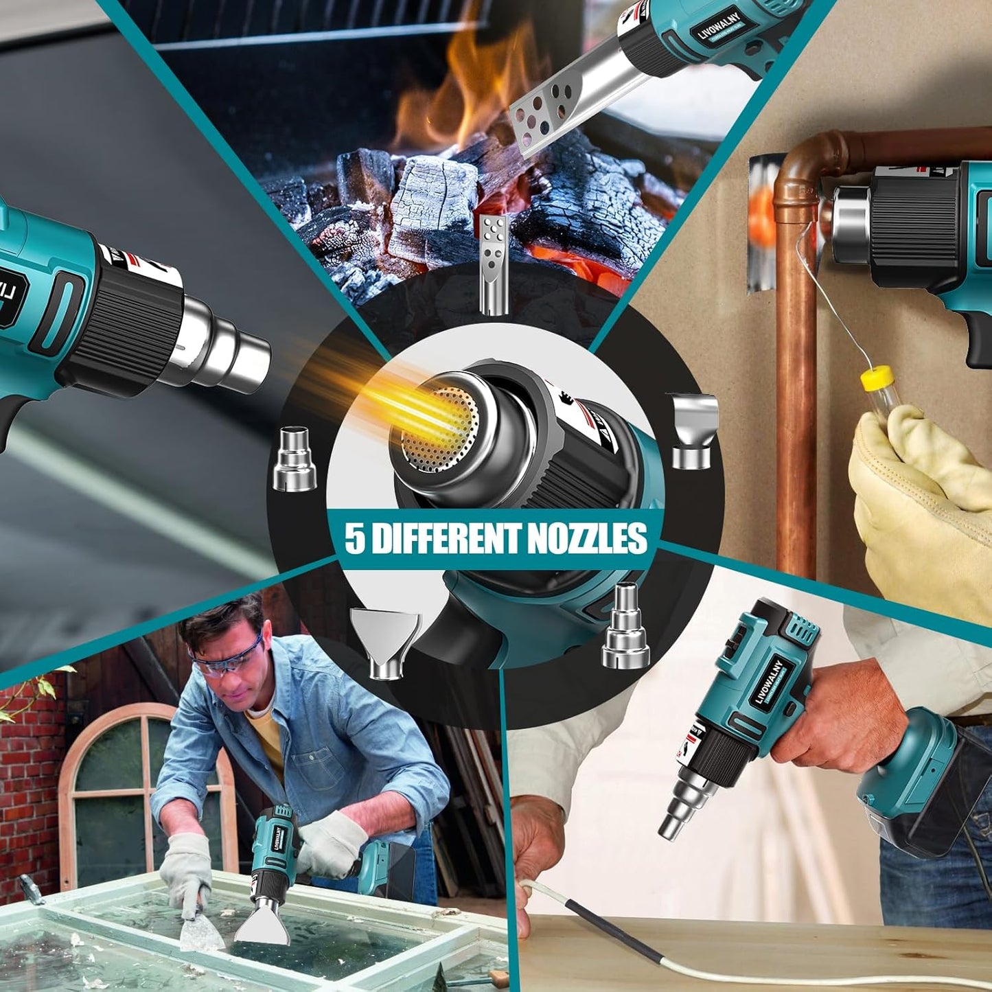 LIVOWALNY Cordless Heat Gun Compatible with Makita 18V Battery: LCD Digital Display - 350W 122℉-1022℉ Adjustable Portable Battery Powered Hot Air Gun for Shrink Tubing Crafts Vinyl Wrap (No Battery)