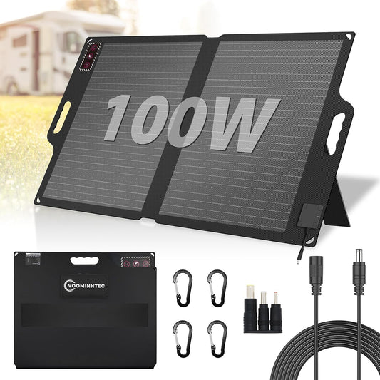 100W 22V ETFE Folding Portable Solar Panel, IP67 Waterproof Foldable 24% High Efficiency, QC3.0 USB-A &Type-C Output,-Light Solar Charger for Power Station RV Camping Off Grid