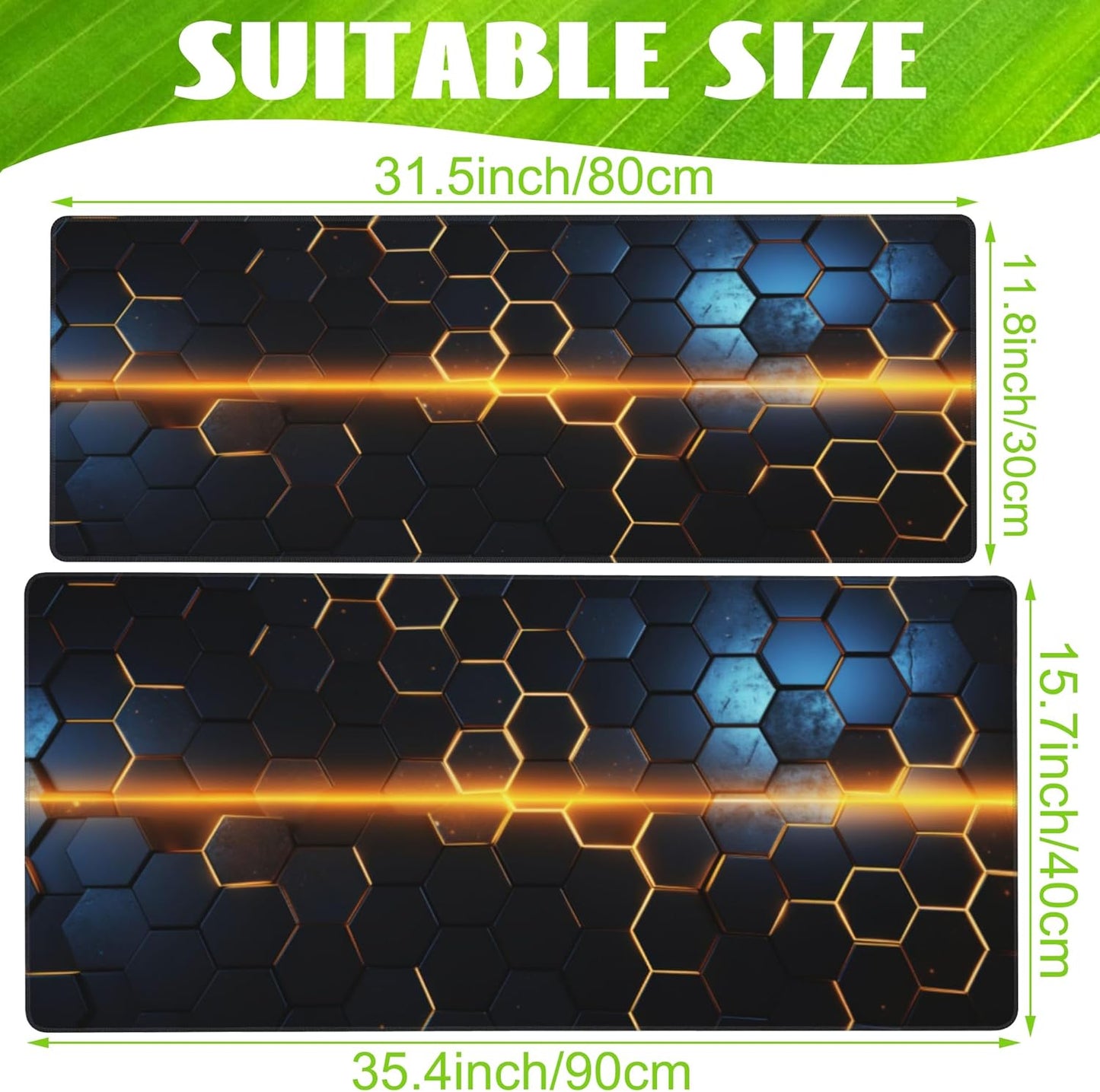 Large Gaming Mouse Pad for Desk,Golden Lines Honeycomb Technology Desk Mat,Honeycomb Technology Desk Pad,Extended Computer Keyboard Mouse Pad with Non-Slip Base and Stitched Edge,31.5"x11.8"