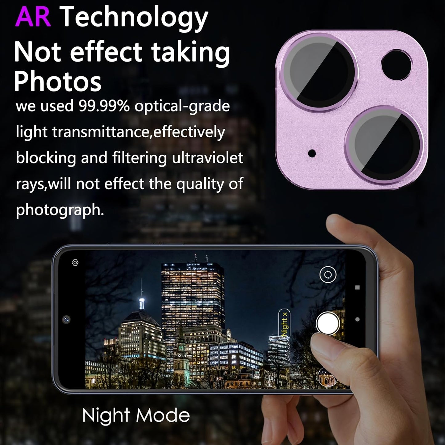 2 Pack Camera Lens Protector for iPhone 14 / iPhone 14 Plus,[Not Easy to Breakn ] AR Tempered Glass Strong Adsorption Metal Camera Cover Screen-purple