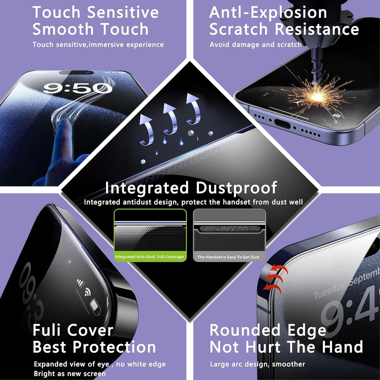 2 Pack Matte Screen Protector for iPhone 12 Pro/iPhone 12, 9H Tempered Glass, Full Coverage, Anti-Fingerprint, Auto Dust-Elimination, No Bubble, Easy Installation