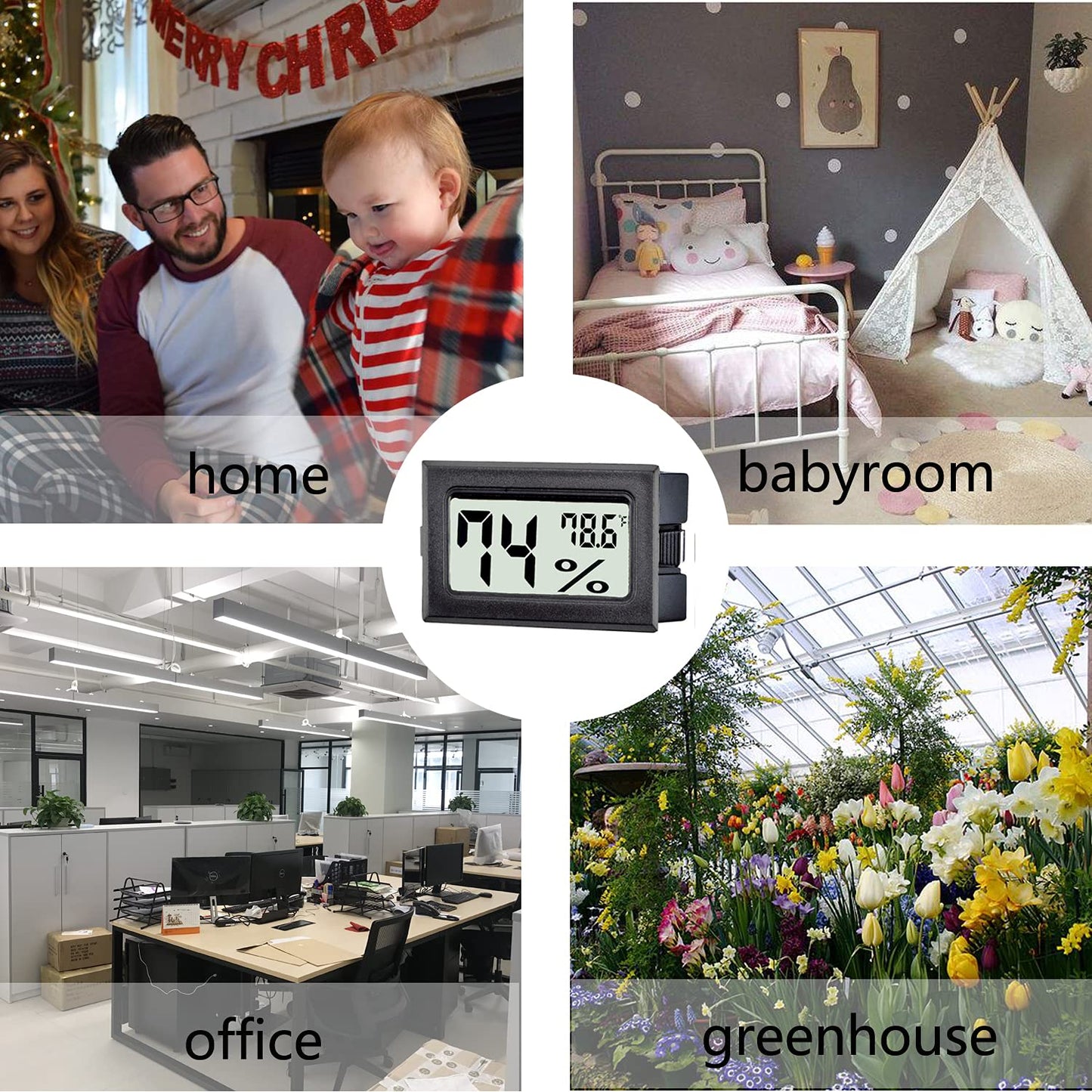 12 Pack Mini Digital Thermometer Hygrometer Indoor Temperature and Humidity Gauge Meter Monitor Fahrenheit (℉) for Humidor,Greenhouse,Reptile Tank,Home,Jars