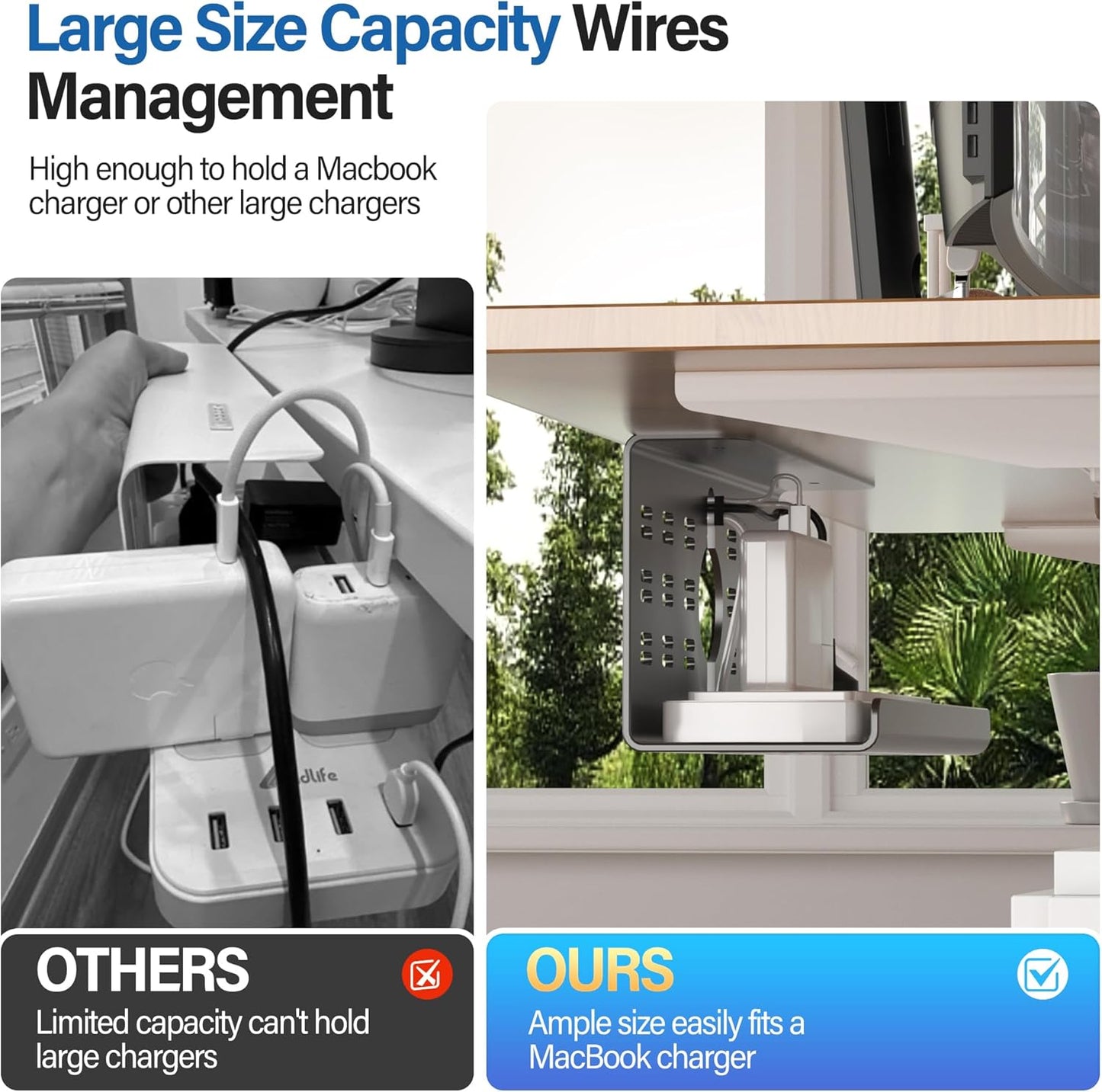 2 Pack Cable Management Under Desk Black, Cinati 32" Large Cable Management Tray, Under Desk Alloy Steel Wire Organizers, Cord Hider Tray for Office and Home - Tape or Screw Installation