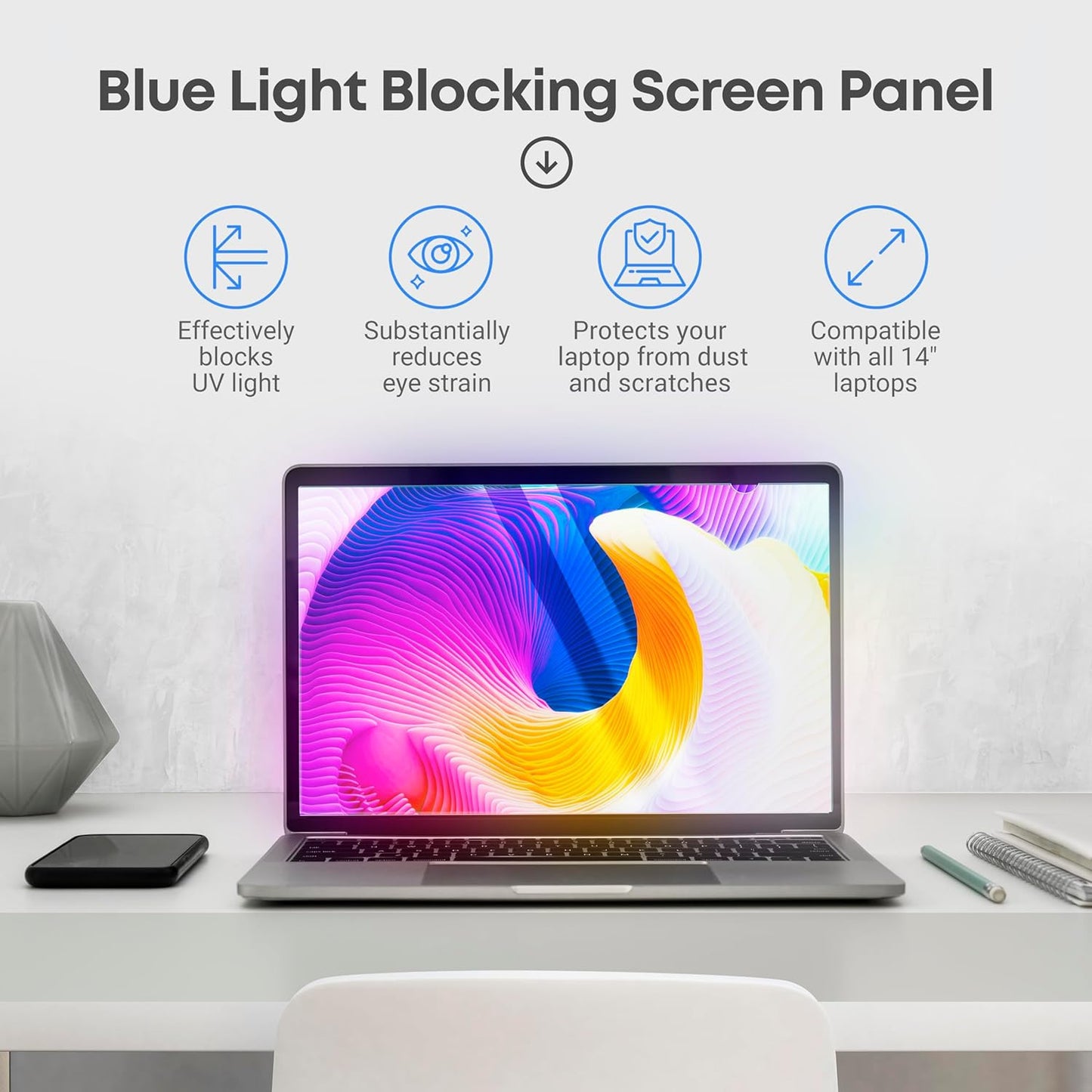 14 inch Blue Light Blocking Screen Protector Panel for 16:9 Widescreen Computer Monitor and Laptop - PC Anti-UV Eye Protection Filter Film - Anti-Scratch Diagonal Frame Shield [2 Pack]
