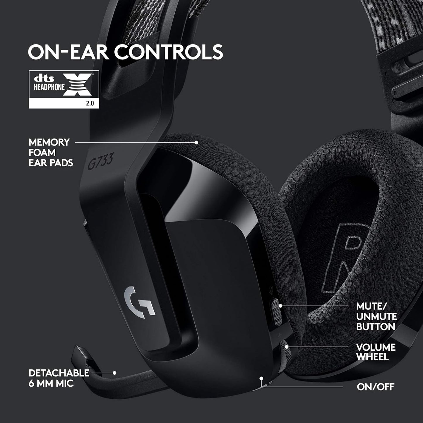 Logitech G733 Lightspeed Wireless Gaming Headset, Suspension Headband, Lightsync RGB, Blue VO!CE Mic, PRO-G Audio – Black, Gaming Headset Wireless, PC, PS5, PS4, Switch Compatible