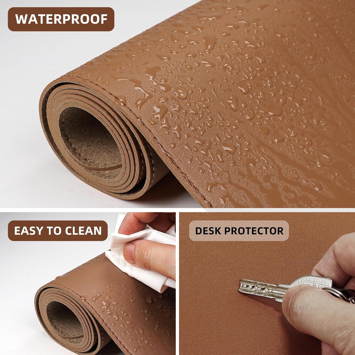 Leather Desk pad Protector, Large Desk mat with Natural Cork & PU Leather,Mouse pad,Non-Slip Office Desk Mat,Waterproof Desk Writing Pad for Office and Home (47in*23.7in, Brown)