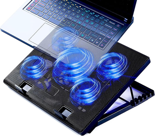 Laptop Cooling Pad 17inch 15.6 14 13 12inch Gaming Cooler Pad Chill Mat 5 Quiet Fans LED Lights and 2 USB 2.0 Ports Adjustable Mounts Laptop Stand Height Angle