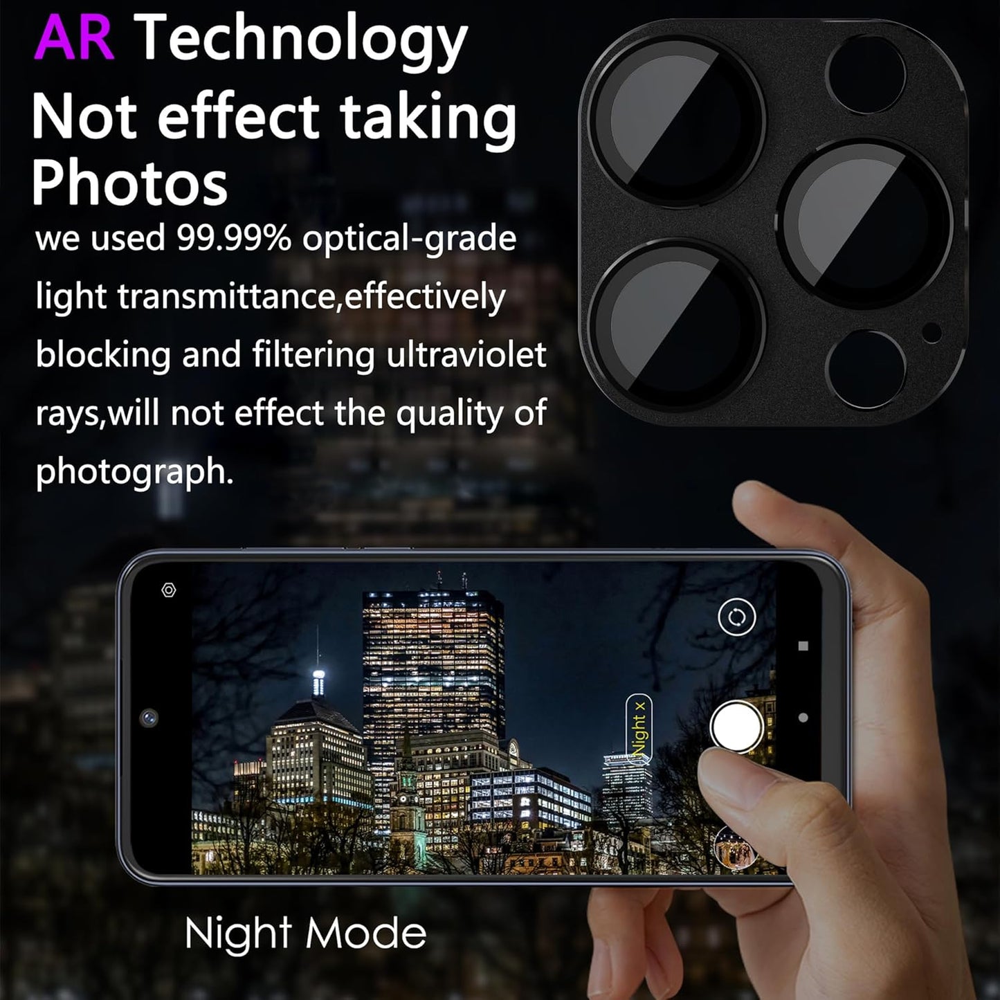 2 Pack Camera Lens Protector for iPhone 15 Pro/iPhone 15 Pro Max,[Not Easy to Breakn ] AR Tempered Glass Strong Adsorption Metal Camera Cover Screen-Black