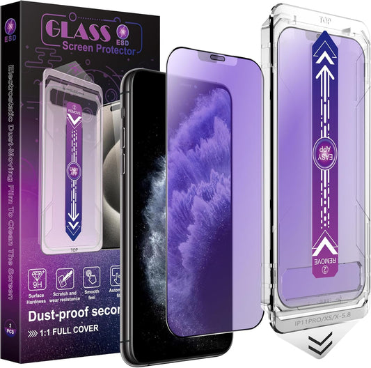 2 Pack Anti Blue Light Matte Screen Protector for iPhone X/iPhone XS/iPhone 11 Pro, 9H Tempered Glass, Full Coverage, Anti-Fingerprint, Auto Dust-Elimination, No Bubble, Easy Installation