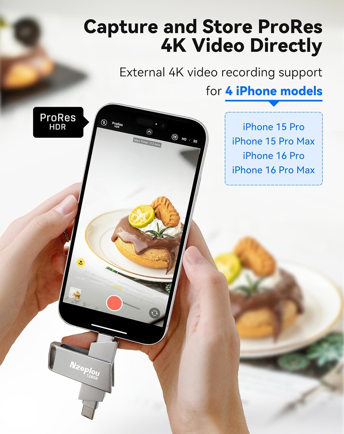 128GB Flash Drive for iPhone iPad, USB3.0 High-Speed Memory Stick No App Needed, Lightening & USB-C External Memory Storage for Photos Videos, Picture Backup Thumb Drive Plug & Play(Silver)