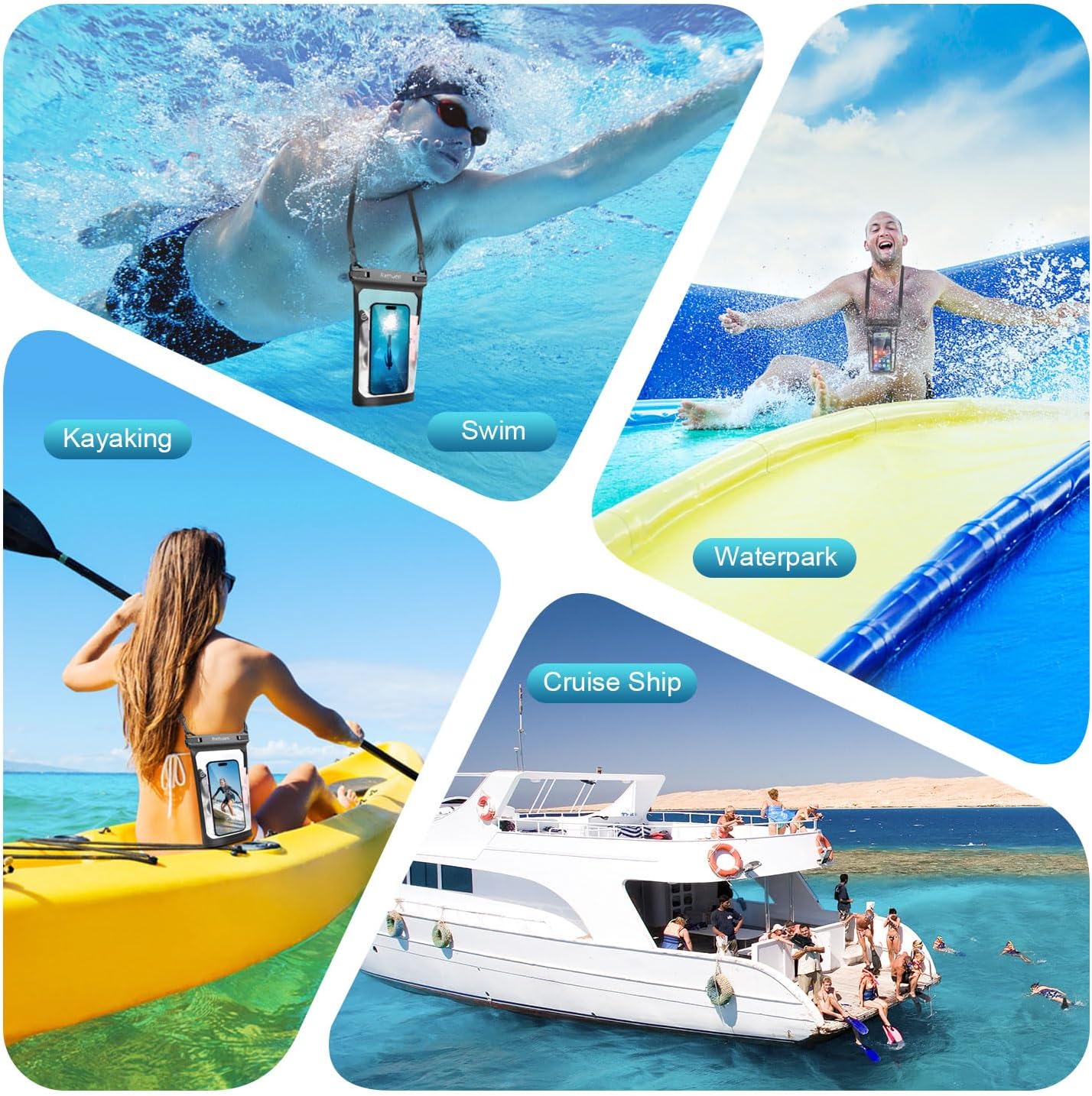 Large Floating Waterproof Phone Pouch, 2Pack Cell Phone Dry Bag for iPhone 16 15 14 13 12 Pro Max Galaxy S24 S23 S22 All Phones, Float Water Proof Bag for Beach Water Park (Black + Lime Green)