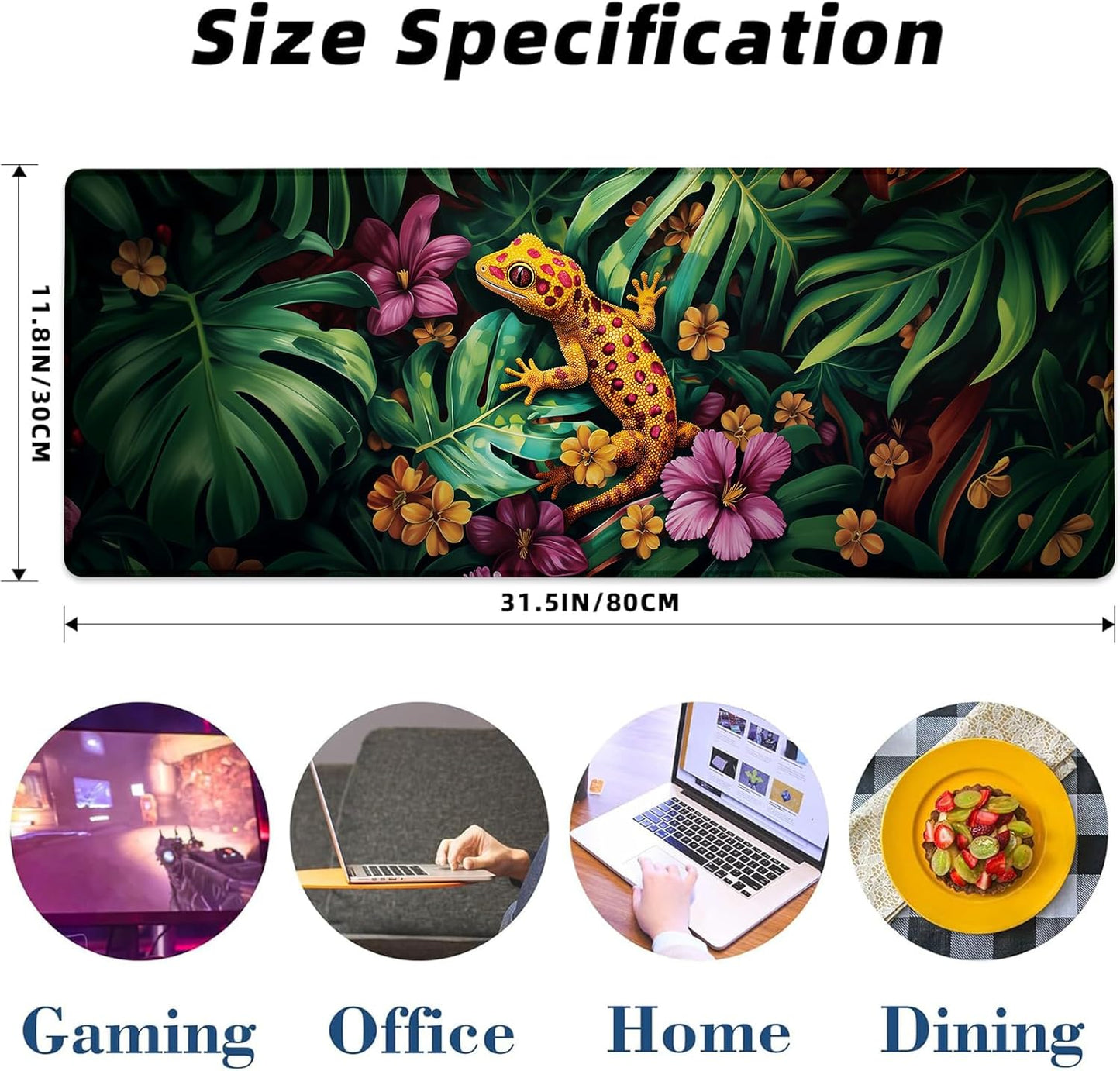 Lizard Gaming Mouse Pad Extended Desk Computer Keyboard Laptop Mouse Pads for Gaming Home Office Work, Large Long Desk Mat Mousepad with Non-Slip Rubber Base 31.5×11.8inch(20)