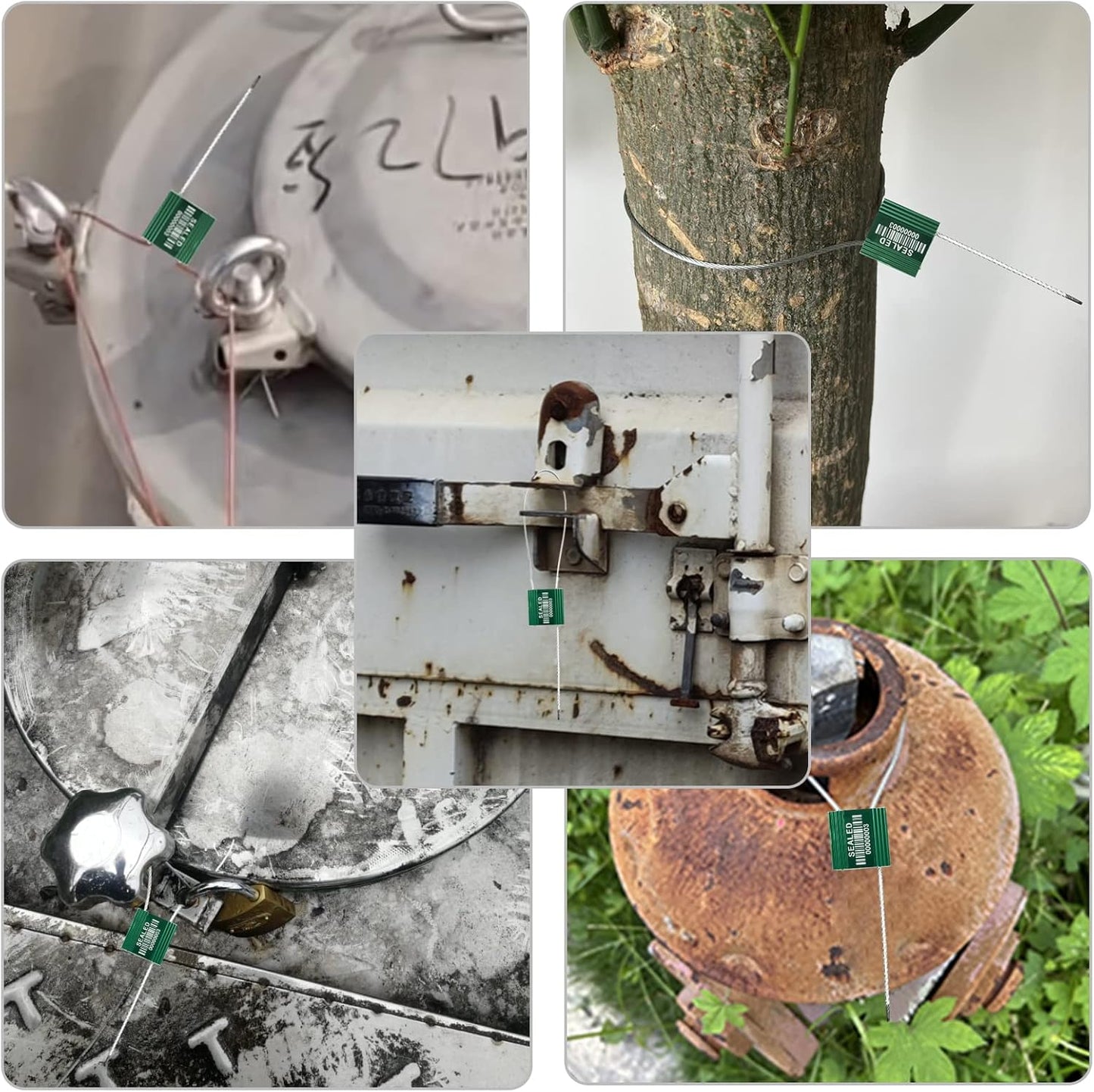 100 Green Steel Cable Seals With Barcode - High Security Numbered Truck Anti-Tamper Pull Tite Tags - Metal Container Shipping Self-Locking Safety Ties ISO 17712