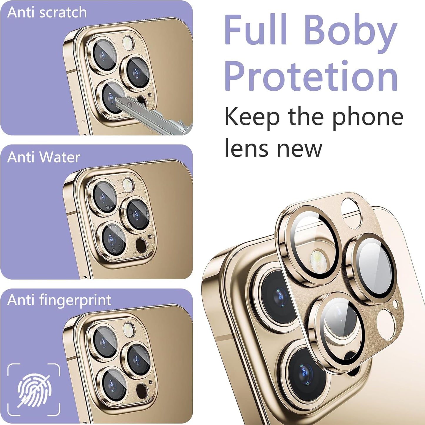 2 Pack Camera Lens Protector for iPhone 13 Pro/iPhone 13 Pro Max,[Not Easy to Breakn ] AR Tempered Glass Strong Adsorption Metal Camera Cover Screen-Gold