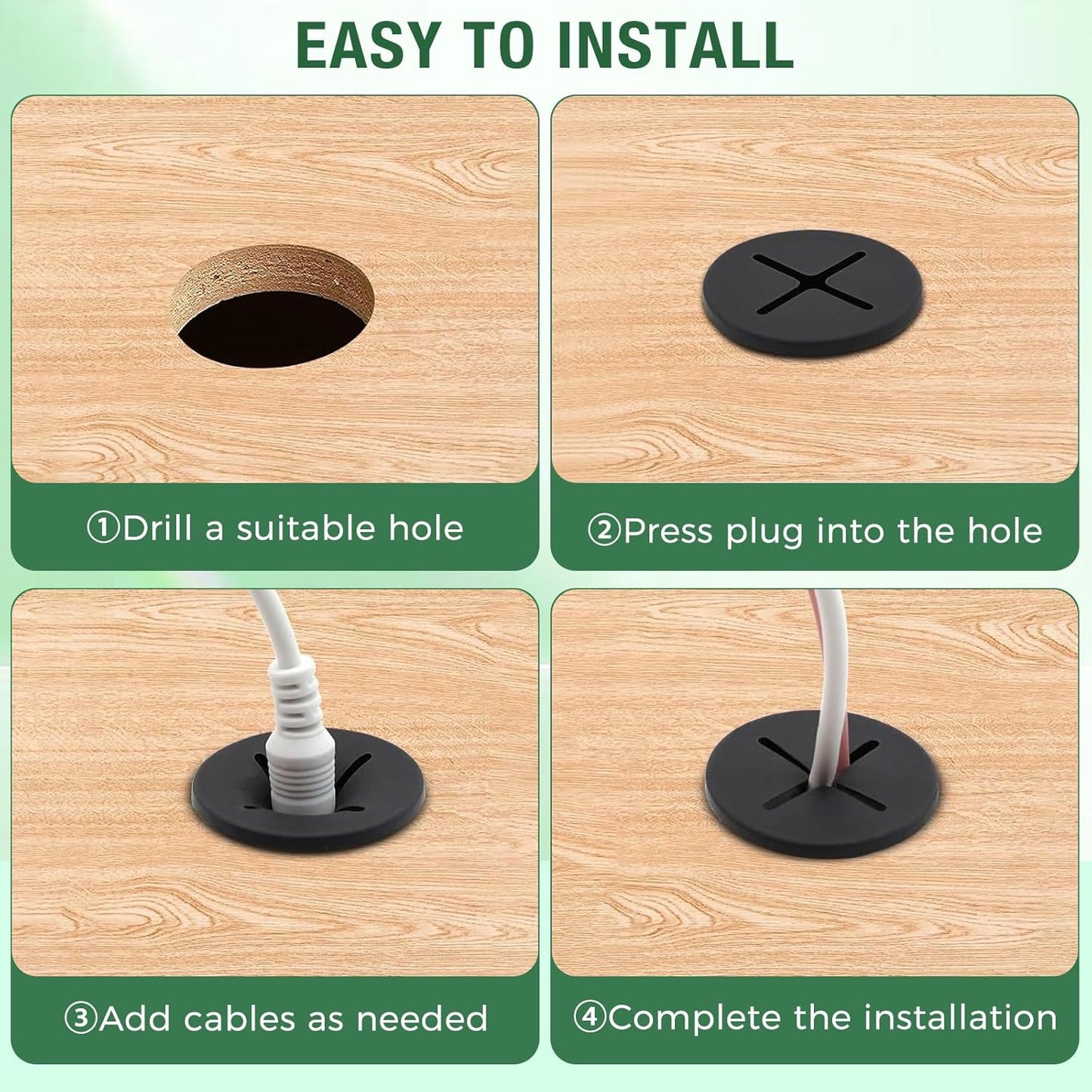 10Pcs Desk Grommet, 3/4" (20mm) Black Silicone Cord Hole Cover, Flexible Rubber Wire Grommets, Wall Grommets for Cables Management, Table, Countertop, Cabinets and Furnitures Wire Organizer