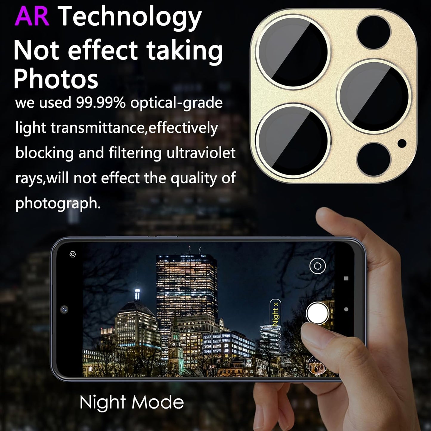 2 Pack Camera Lens Protector for iPhone 14 Pro/iPhone 14 Pro Max,[Not Easy to Breakn ] AR Tempered Glass Strong Adsorption Metal Camera Cover Screen- Gold