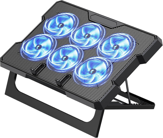Laptop Cooling Pad, Laptop Cooler with 6 Quiet Fans Up to 17.3 Inch Heavy Notebook Cooler Stand, 8 Levels of Tilt, Two Levels of Height Adjustable (Black)