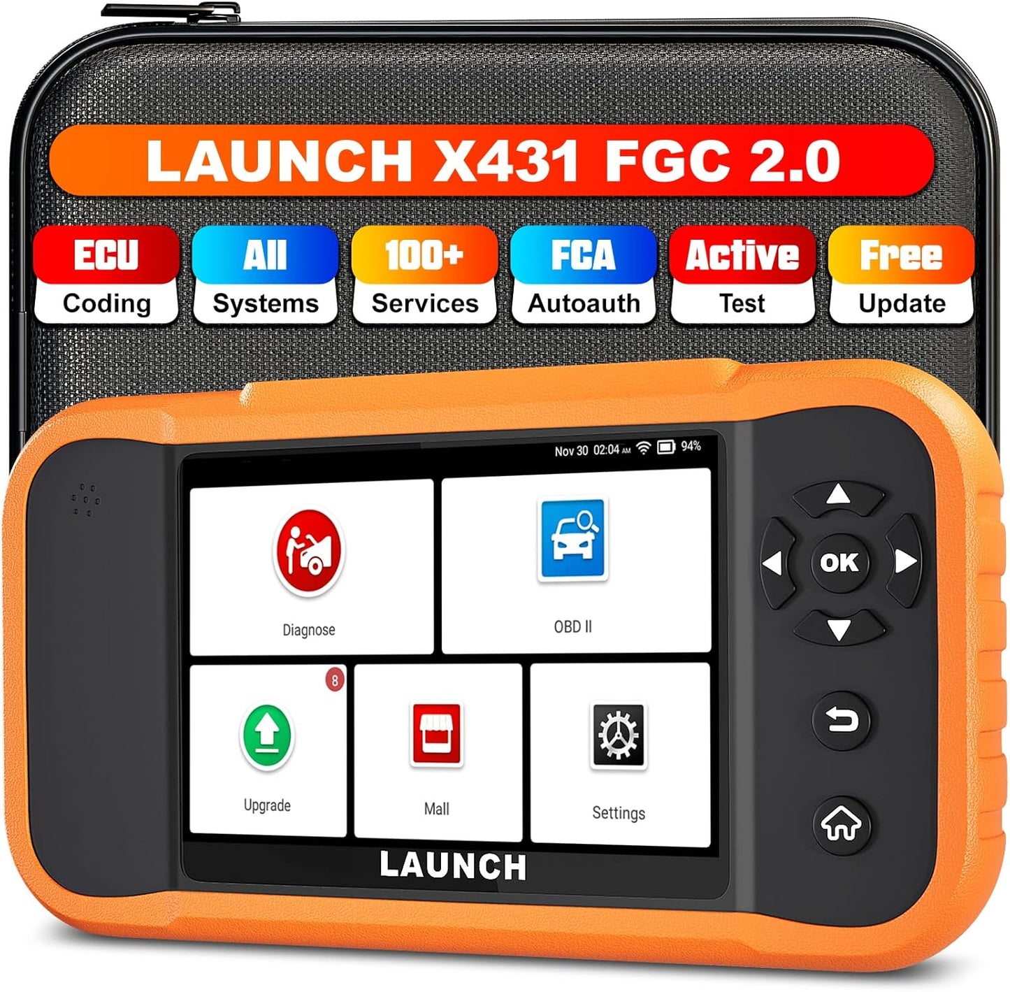 LAUNCH X431 Creader Elite 2.0 FGC OBD2 Scanner,ECU Coding, Bi-Directional Scan Tool for Ford, for GM, for Chrysler,100+ Reset, Full System Diagnose, FCA AUTOAUTH, AUTOVIN, Lifetime Free Update