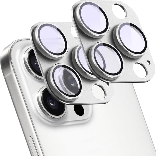 2 Pack Camera Lens Protector for iPhone 16 Pro/iPhone 16 Pro Max,[Not Easy to Breakn ] AR Tempered Glass Strong Adsorption Metal Camera Cover Screen-Silvery