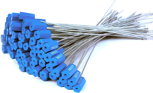 Leadseals(R) 500 Anti-Tamper Proof Security Cable Seals Disposable Self-Locking Padlock Shipping Security Tags Numbered (Blue)