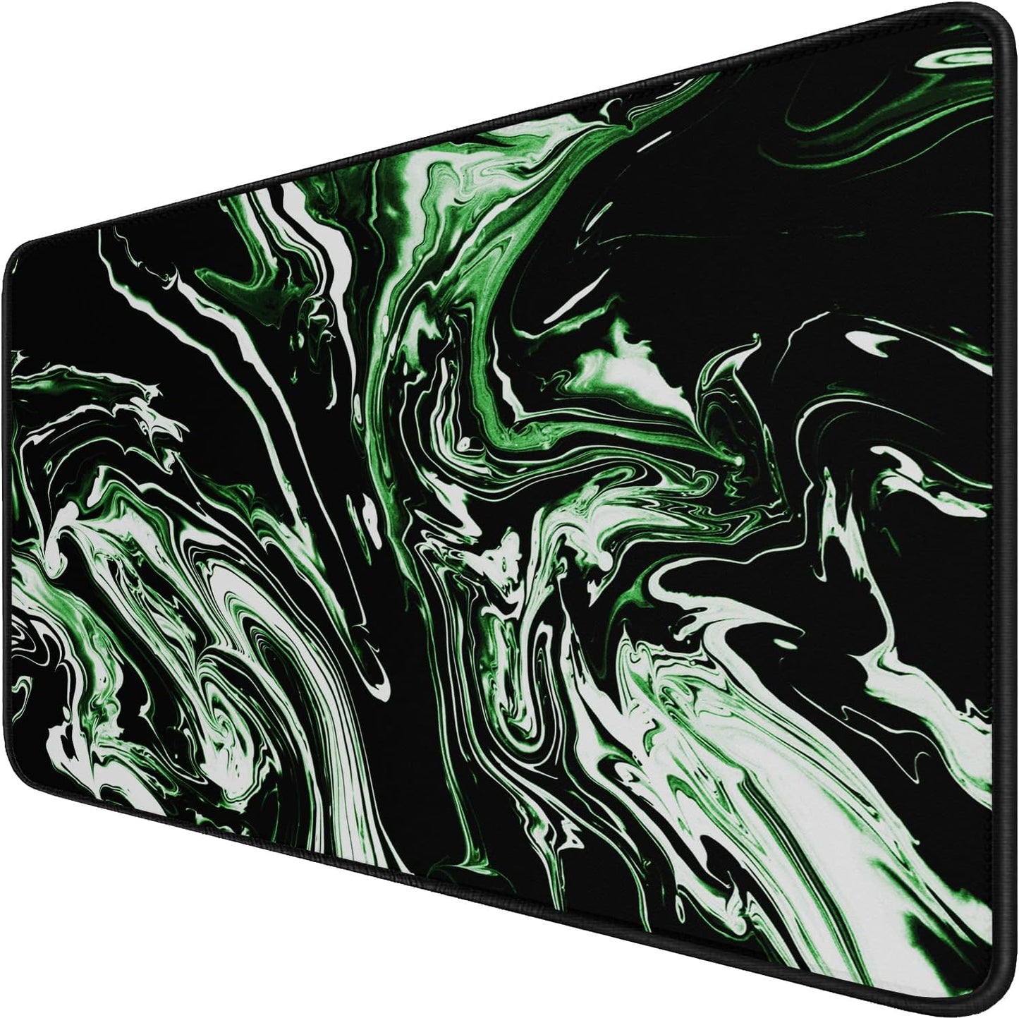 Large Extended Mouse Pad with Stitched Edges, Durable Non-Slip Natural Rubber Base, Waterproof Computer Keyboard Pad Mat for Esports Pros/Gamer/Desktop/Office/Home - Marble Green