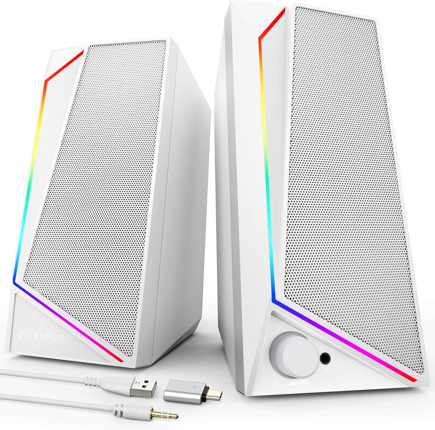 LENRUE Computer Speakers, USB/USB-C Powered PC Speakers with Loud Stereo Sound, Headphone-in for Desktop, Laptop, Monitor