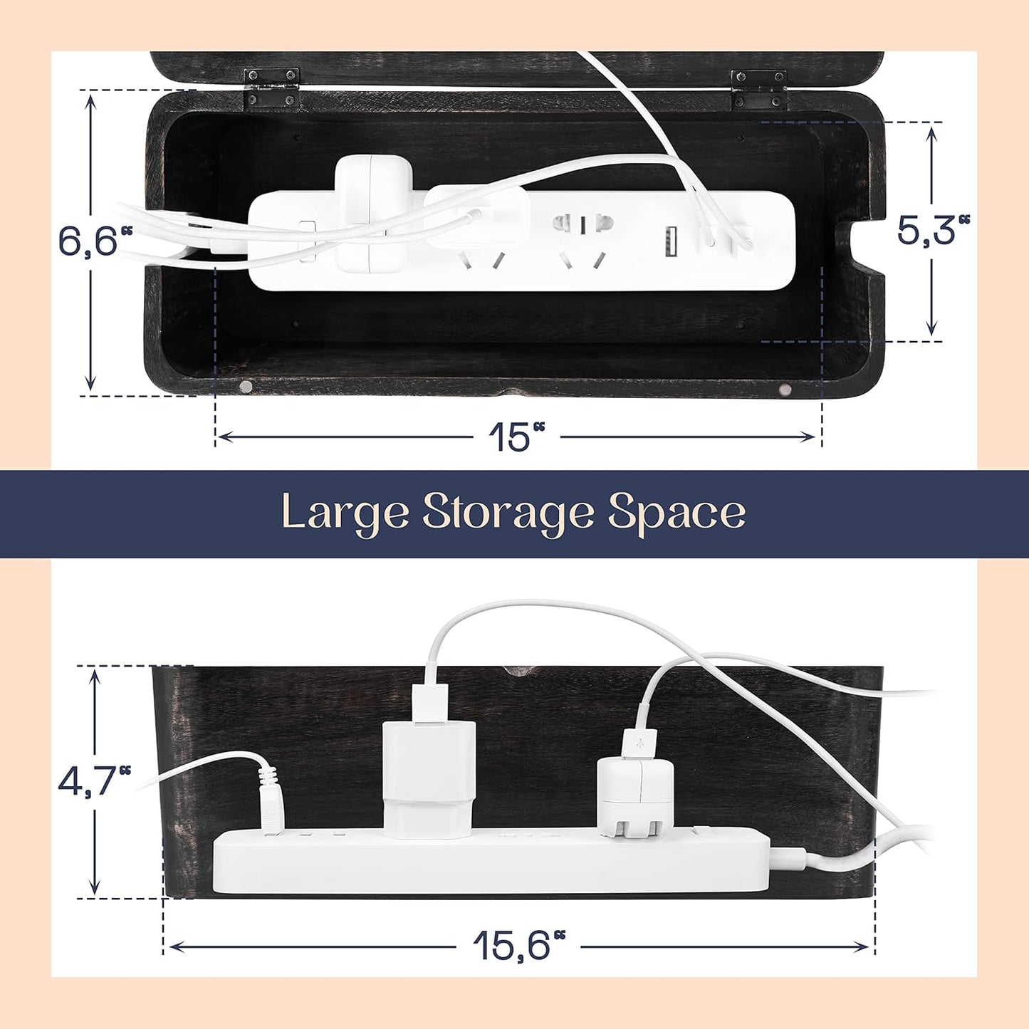 Large Cable Management Box - Cable Organizer Box and Power Strip Box for Electrical Cord Management - Hide Desk Cord and Floor Cables - Wire Storage and Organization for Cords