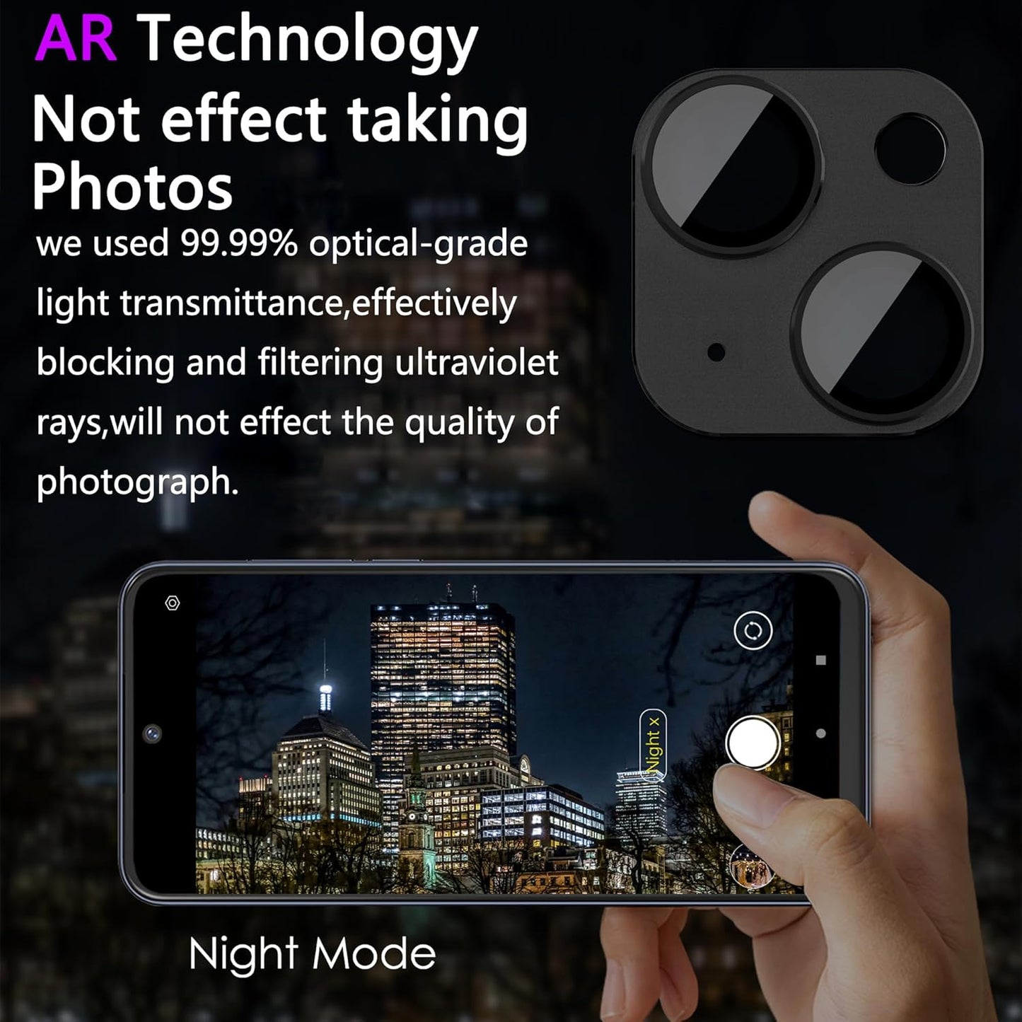 2 Pack Camera Lens Protector for iPhone 15 / iPhone 15 Plus,[Not Easy to Breakn ] AR Tempered Glass Strong Adsorption Metal Camera Cover Screen-black