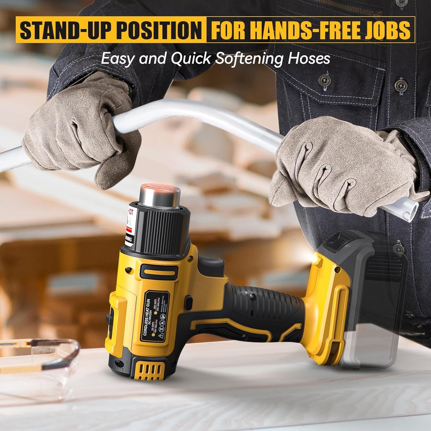 LIVOWALNY Cordless Heat Gun Compatible with Dewalt 20v Battery, 350W 122℉-1022℉ Fast Heating Soldering Hot Air Gun with LCD Digital Display for Shrink Tubing, PVC Wrap, Craft, Epoxy Resin (No Battery)