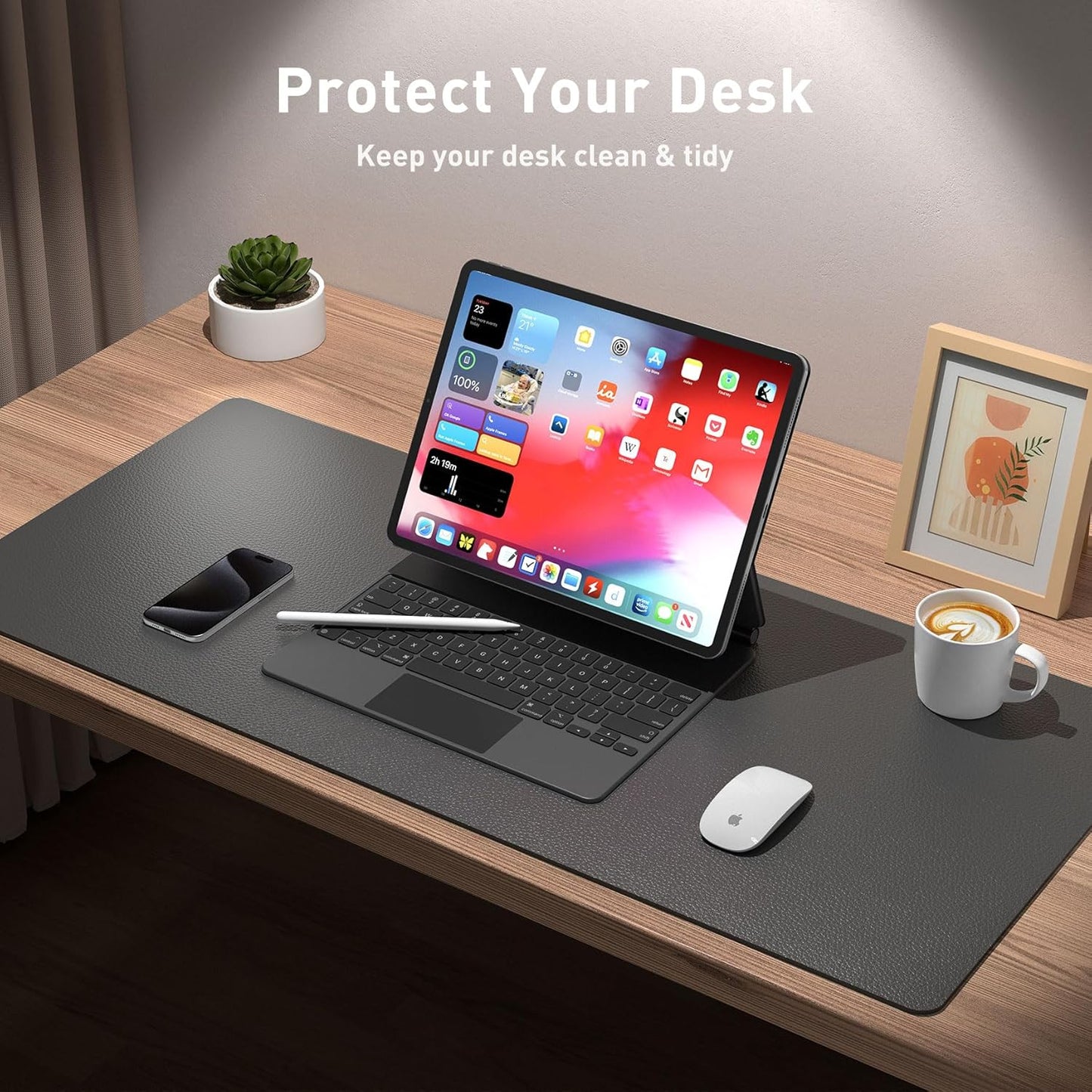 Leather Desk Pad Protector,Mouse Pad,Office Desk Mat, Non-Slip PU Leather Desk Blotter,Laptop Desk Pad,Waterproof Desk Writing Pad for Office and Home (Gray,31.5" x 15.7")