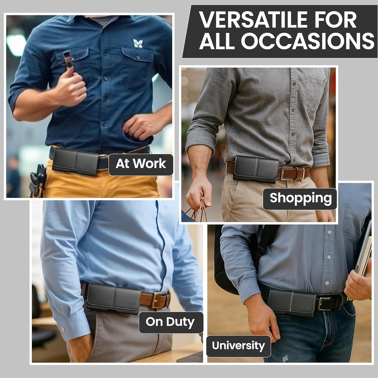 Leather Phone Holster for Men & Women, Horizontal Cell Phone Case, Fits iPhone 13/12 Mini, SE, Xs/X, 8, 6s - Belt Clip/Loop Carrying Phone Pouch Holder, Black Small