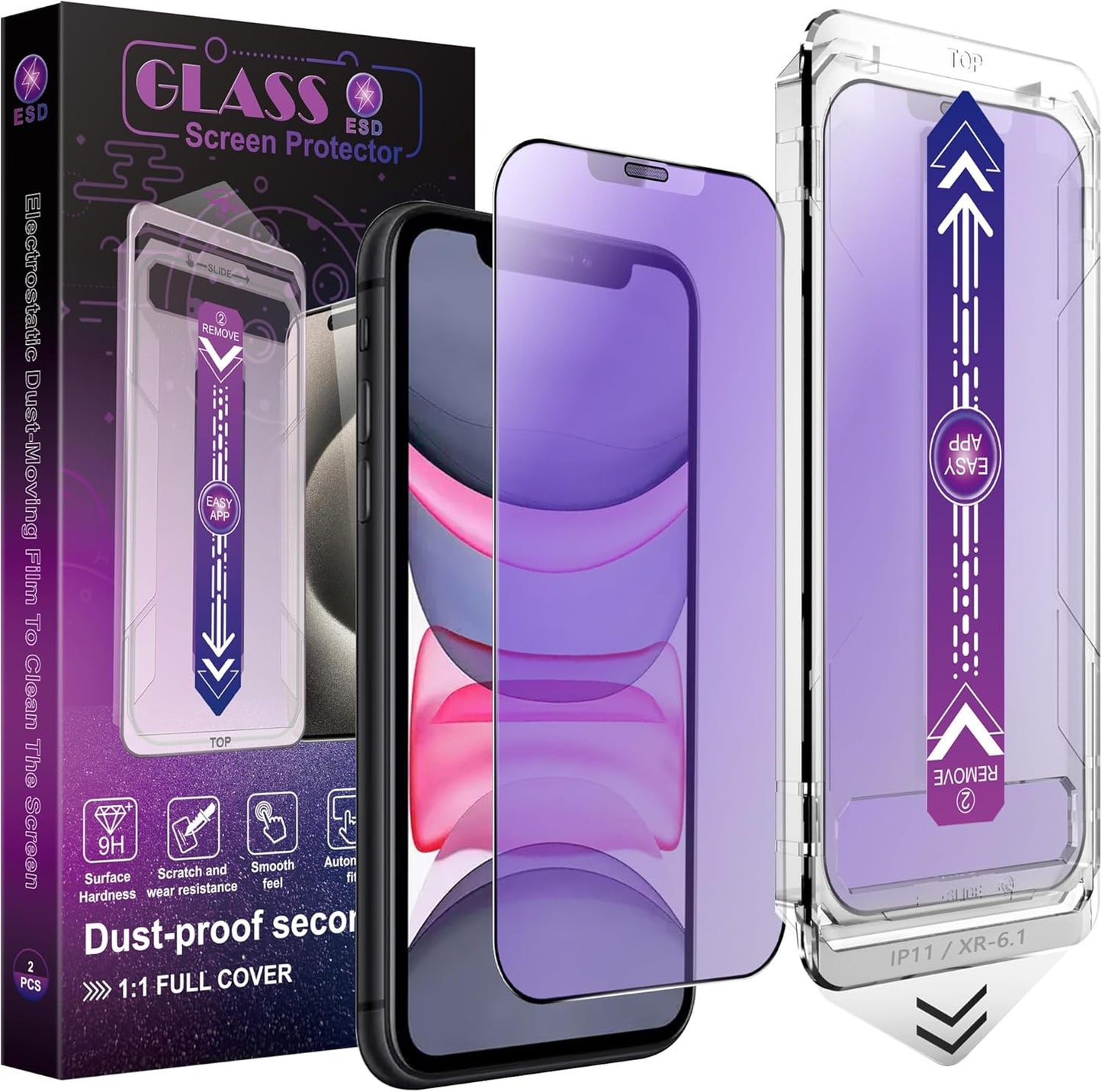 2 Pack Anti Blue Light Matte Screen Protector for iPhone 11 / iPhone XR, 9H Tempered Glass, Full Coverage, Anti-Fingerprint, Auto Dust-Elimination, No Bubble, Easy Installation