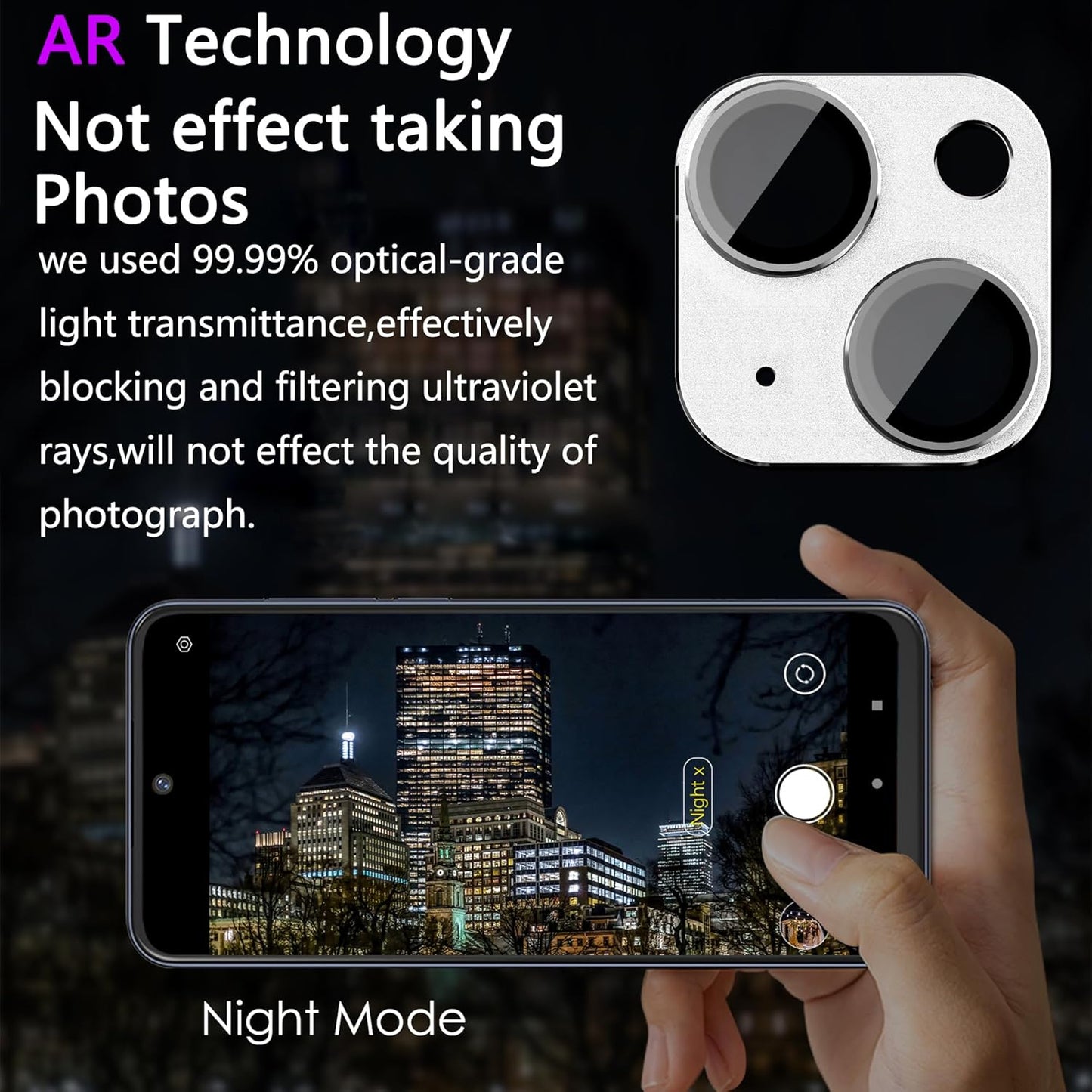 2 Pack Camera Lens Protector for iPhone 14 / iPhone 14 Plus,[Not Easy to Breakn ] AR Tempered Glass Strong Adsorption Metal Camera Cover Screen- silvery