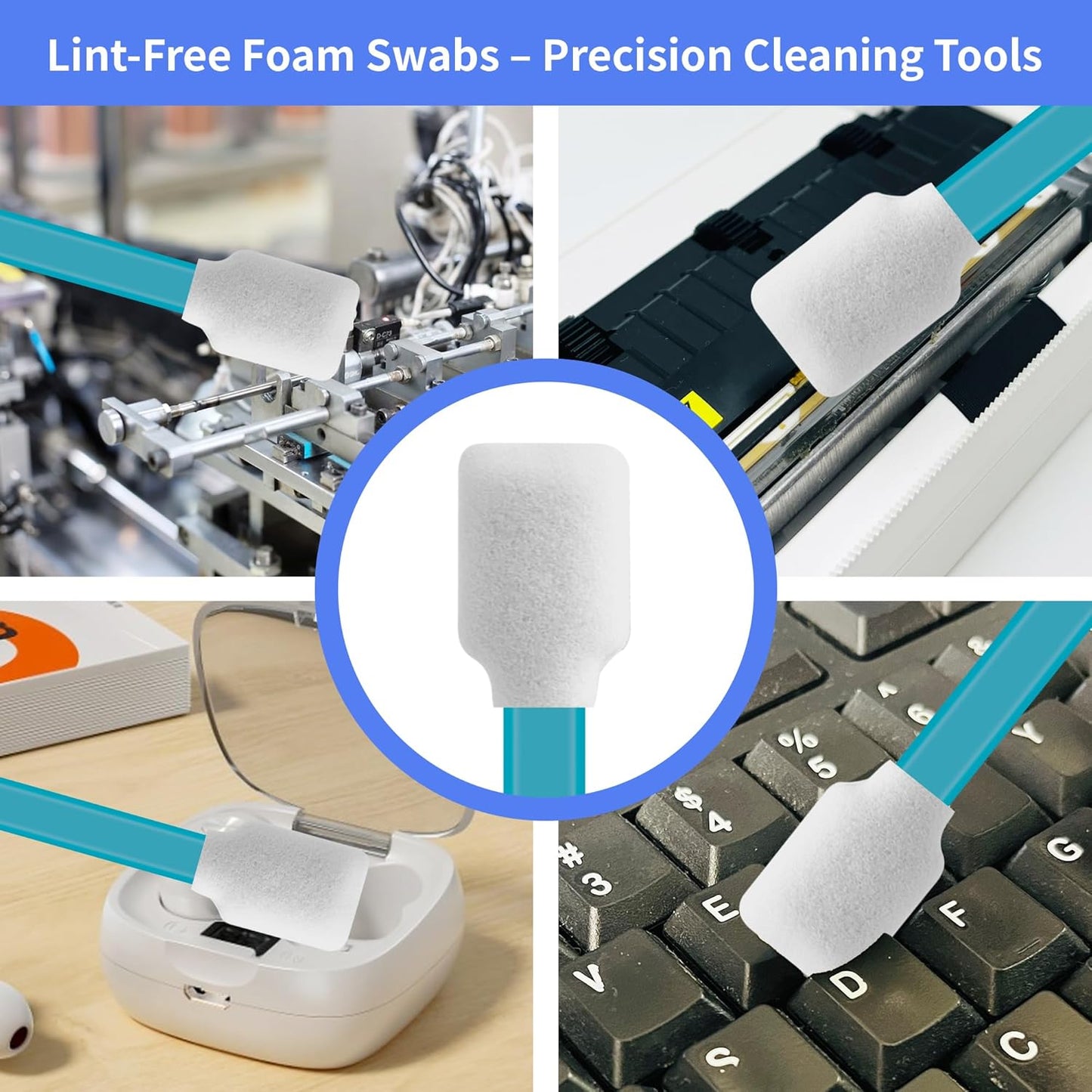Lint-Free Lab/Printer/Optical Printheads – 300 Pcs Foam Swabs for Inkjet Printheads, Sensors, Electronics, Cameras, Car Detailing, Optical Equipment and Precision Tools