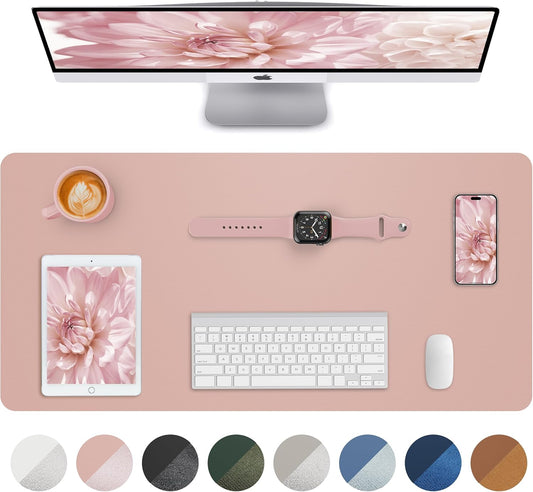 Leather Desk Pad Blotter,Mouse Pad,Office Desk Mat, Non-Slip PU Leather Desk mat,Large Desk mat,Waterproof Keyboard mat for Office/Home/Decor (Pink,35" x 17")