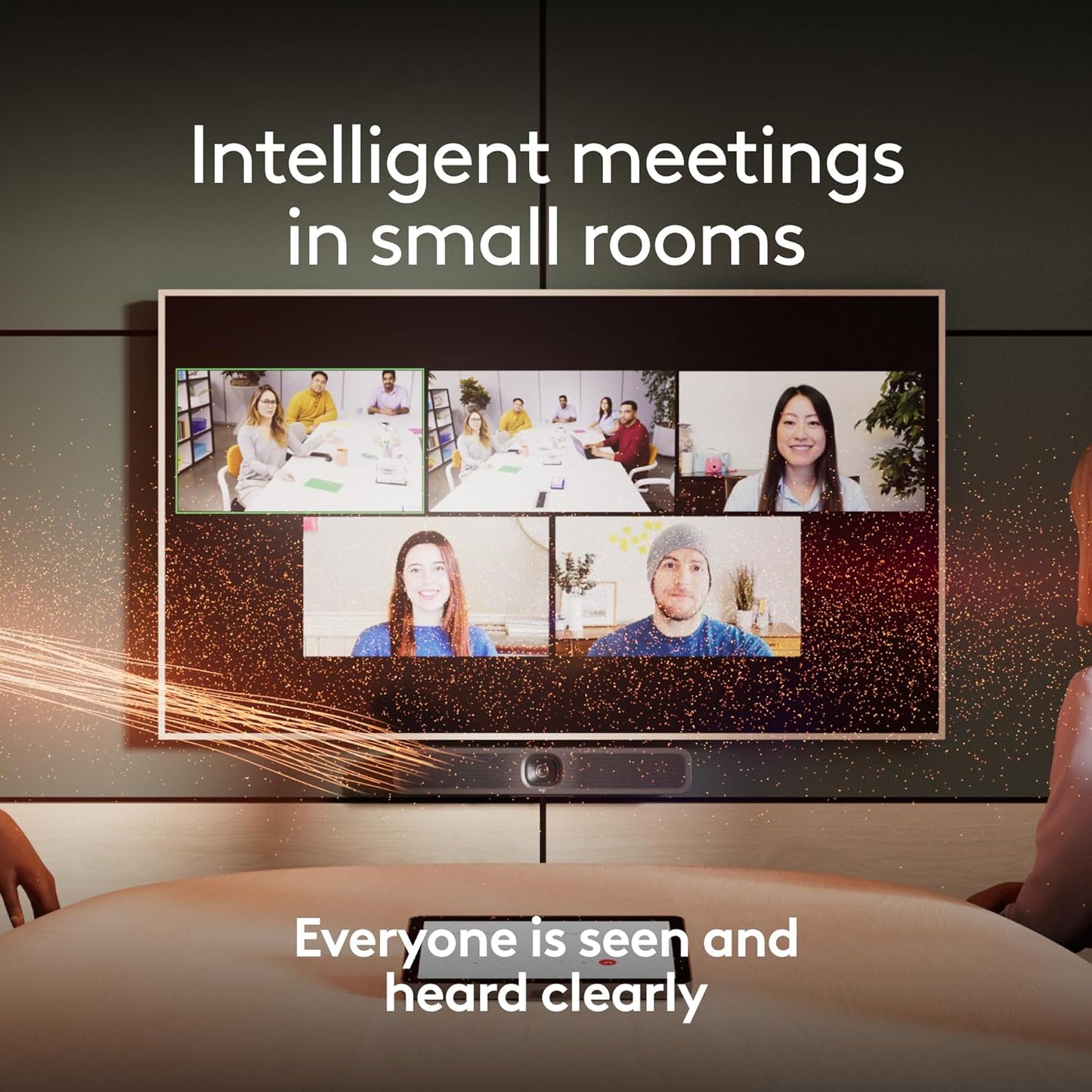 Logitech MeetUp 2 All-in-One USB Conference Room Camera, Compact Video Bar with Built-in AI Features, Works with Microsoft Teams, Zoom Rooms, Google Meet, and More