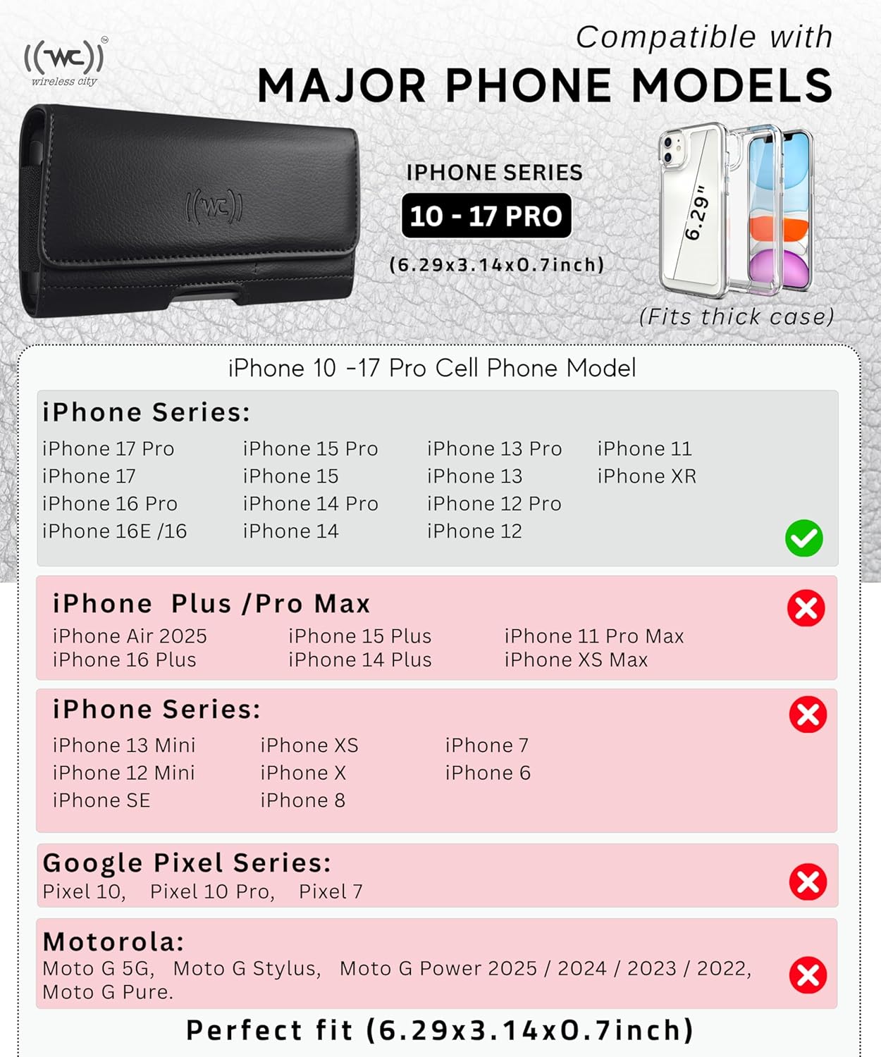 Leather Phone Holster for iPhone 17 Pro, 17, 16 Pro, 16e, 15, 15 Pro, 14, 13, 12, 11, X, XR, XS – Belt Clip Case Pouch for Men & Women | Magnetic Closure | Fits with Protective Cover