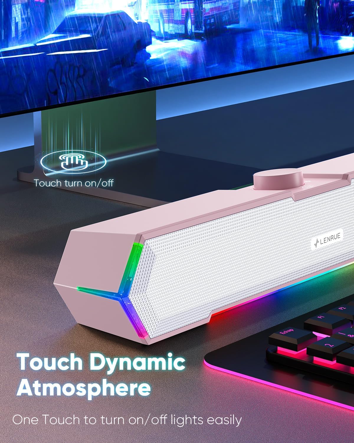 LENRUE G11 Computer Speakers for Desktop, Touch Lights PC Speakers with Surge Clear Sound, USB C/USB Powered for Computer Desktop PC Laptop Monitor(Pink)